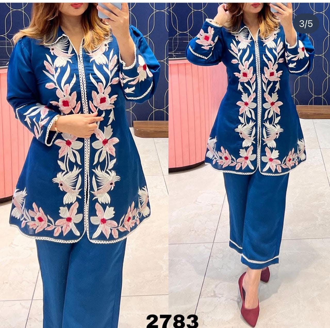 Oriental Blossoms Embroidered Rayon Coord Set