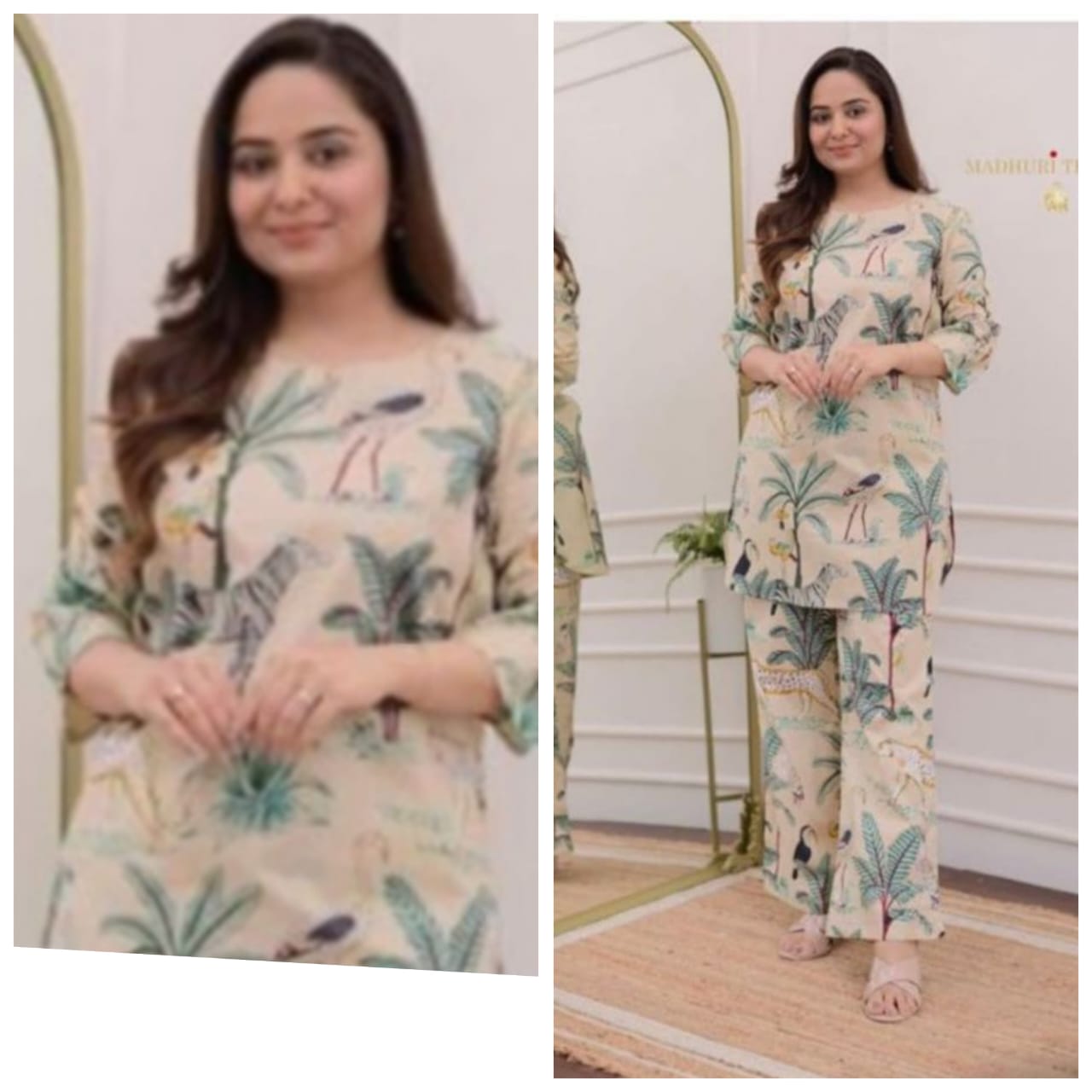 Animal Forest Print Kurta Pant Coord Set - Muslin Digital Print