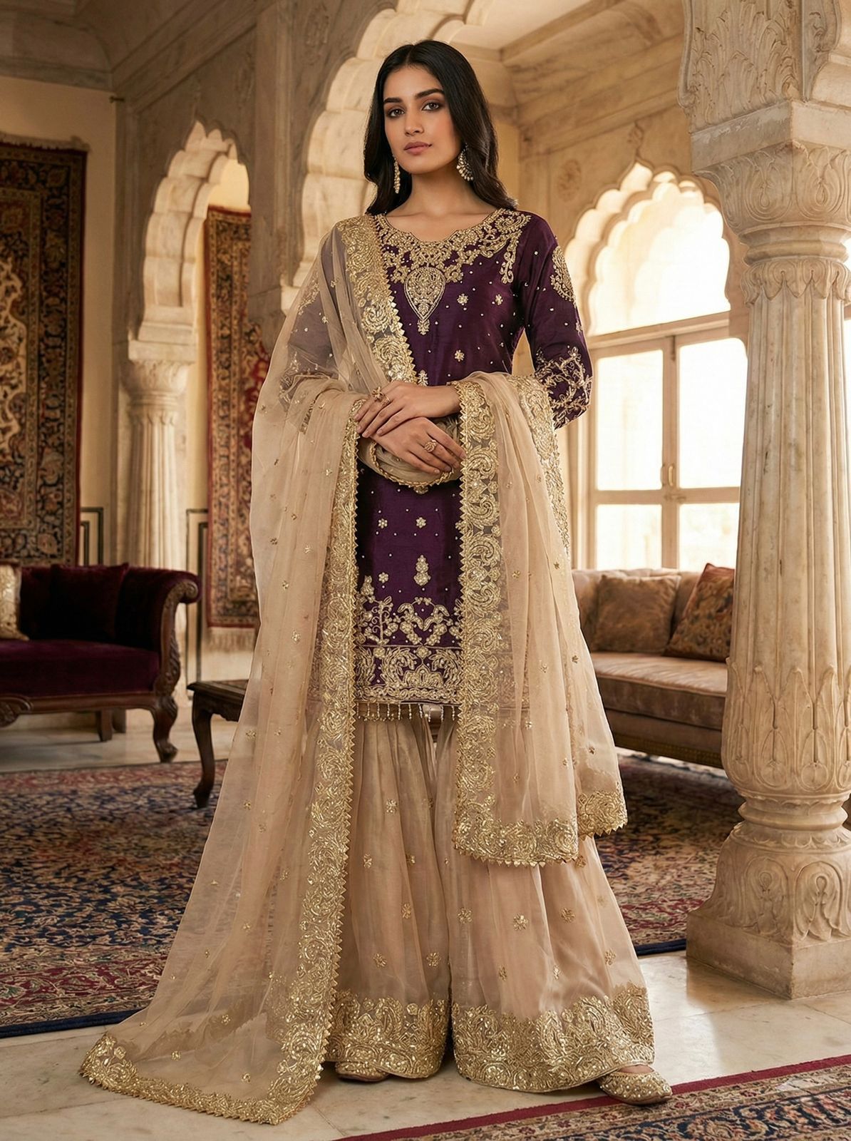 Designer Party Wear Eid Collection - Heavy GMY Silk Sharara Set