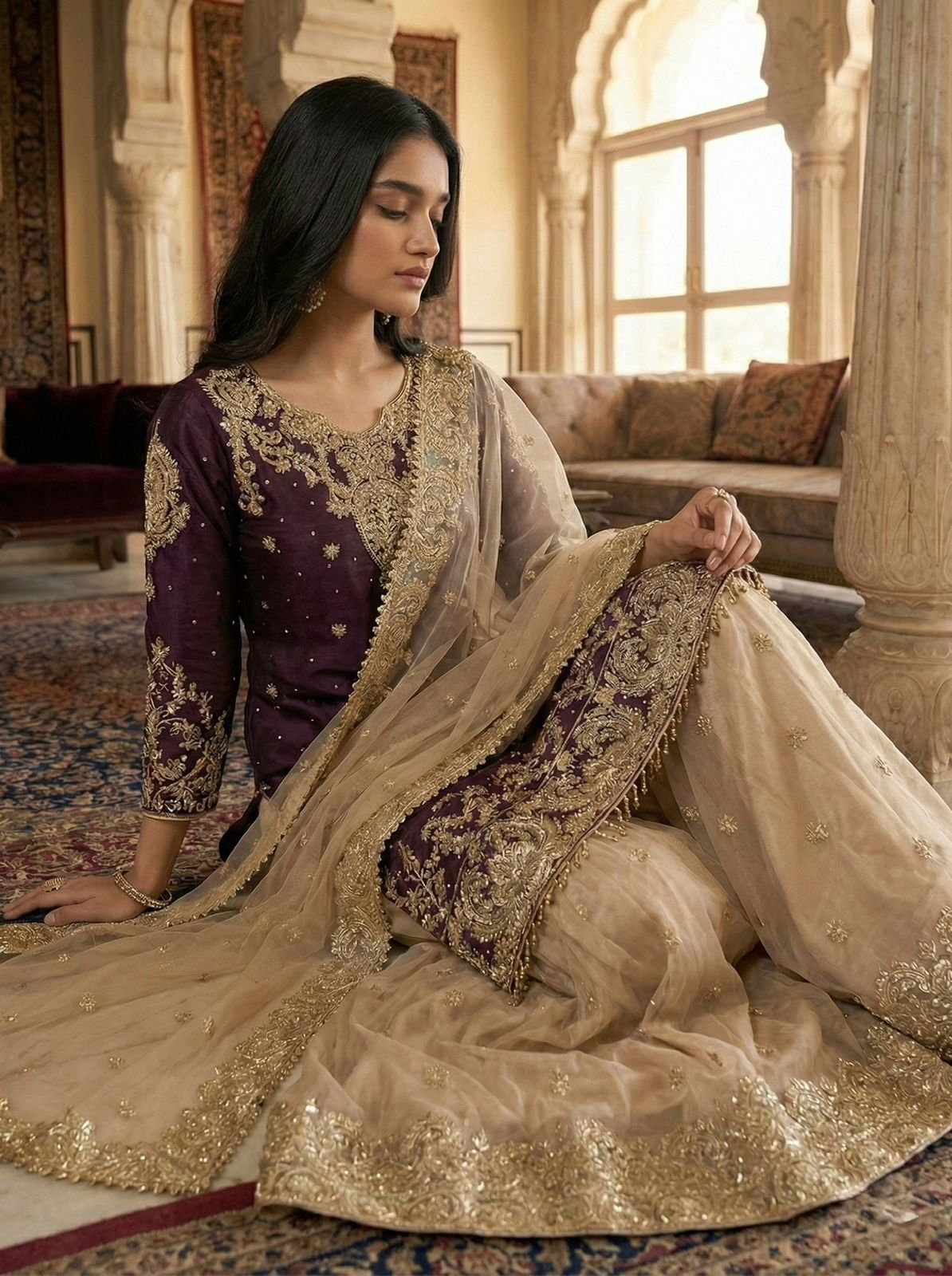 Designer Party Wear Eid Collection - Heavy GMY Silk Sharara Set