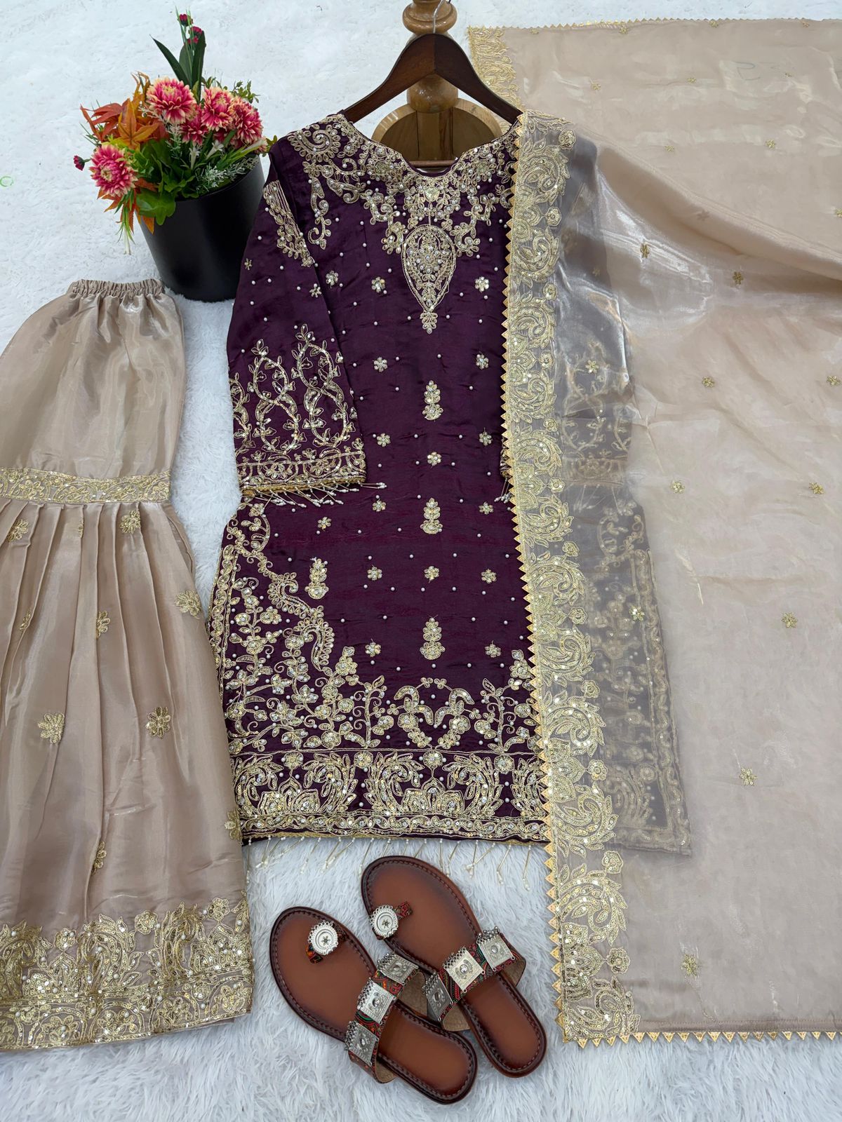Designer Party Wear Eid Collection - Heavy GMY Silk Sharara Set