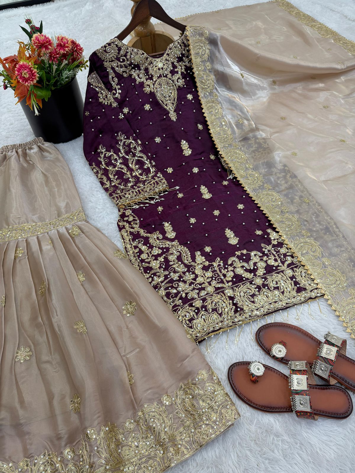 Designer Party Wear Eid Collection - Heavy GMY Silk Sharara Set