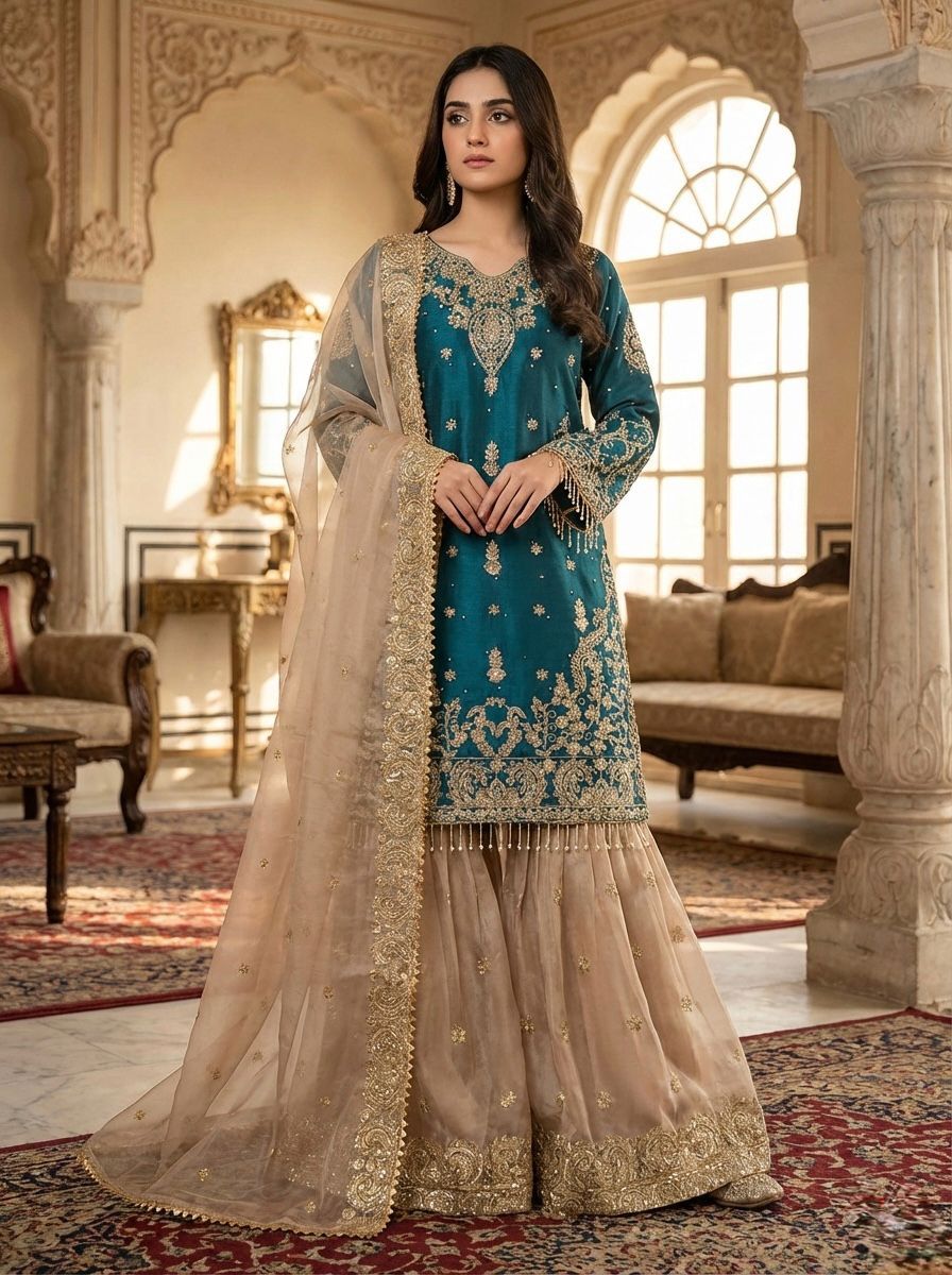 Designer Party Wear Eid Collection - Heavy GMY Silk Sharara Set