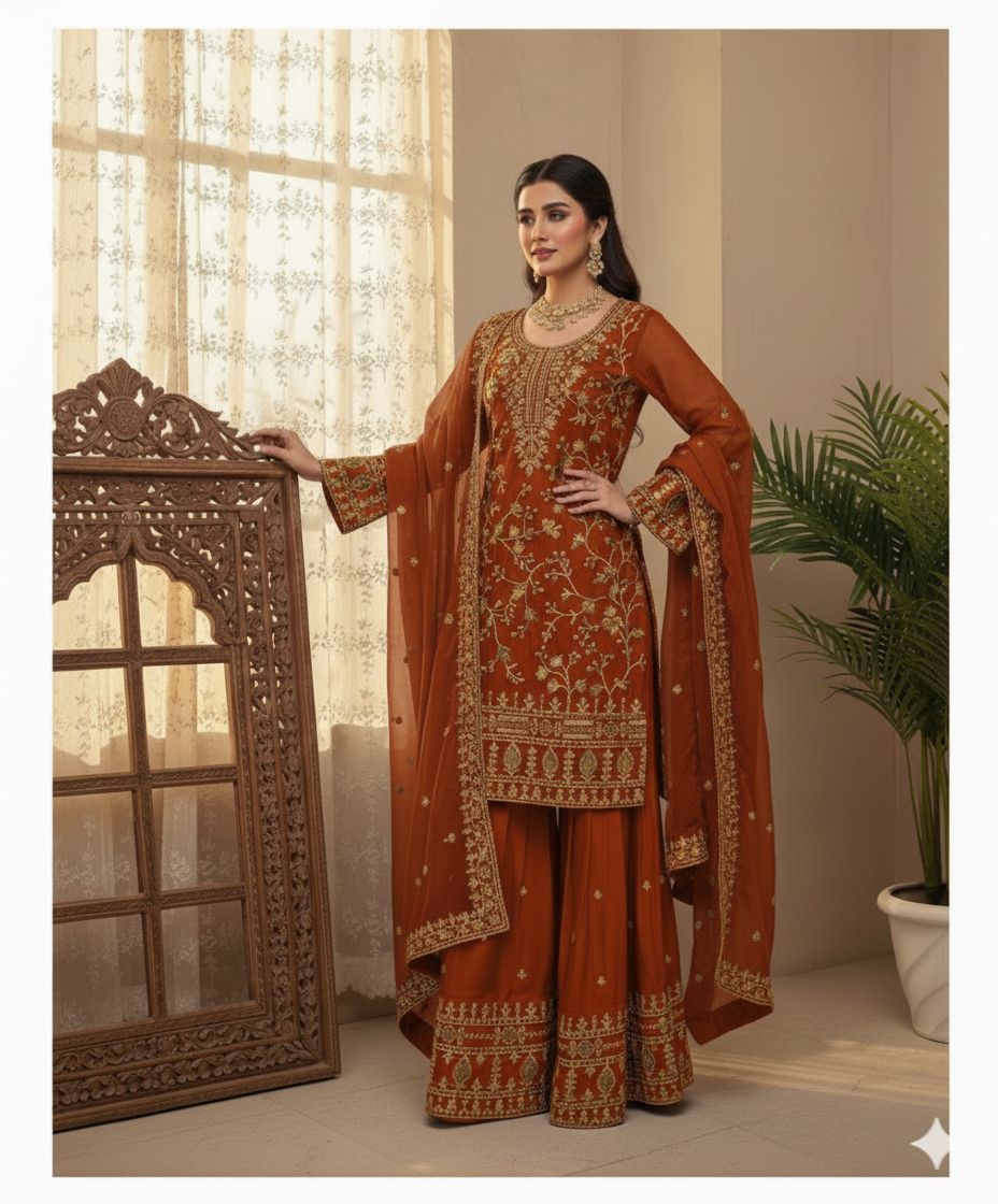 Designer Sharara Set with Sequence Embroidery