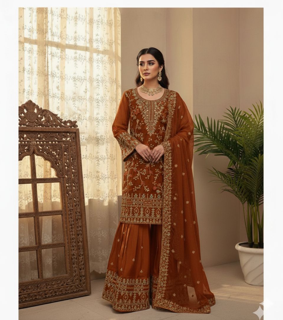 Designer Sharara Set with Sequence Embroidery