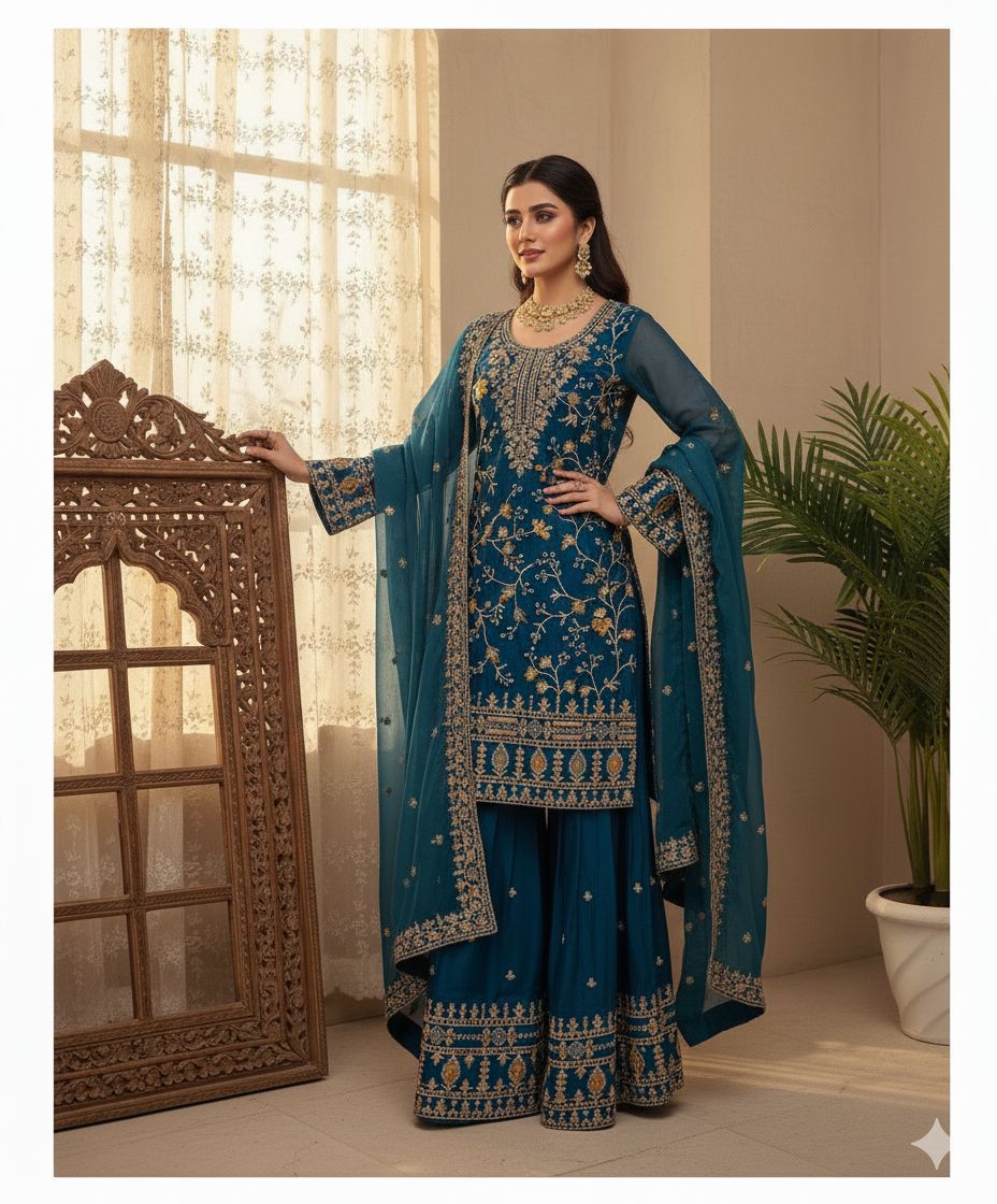 Designer Sharara Set with Sequence Embroidery