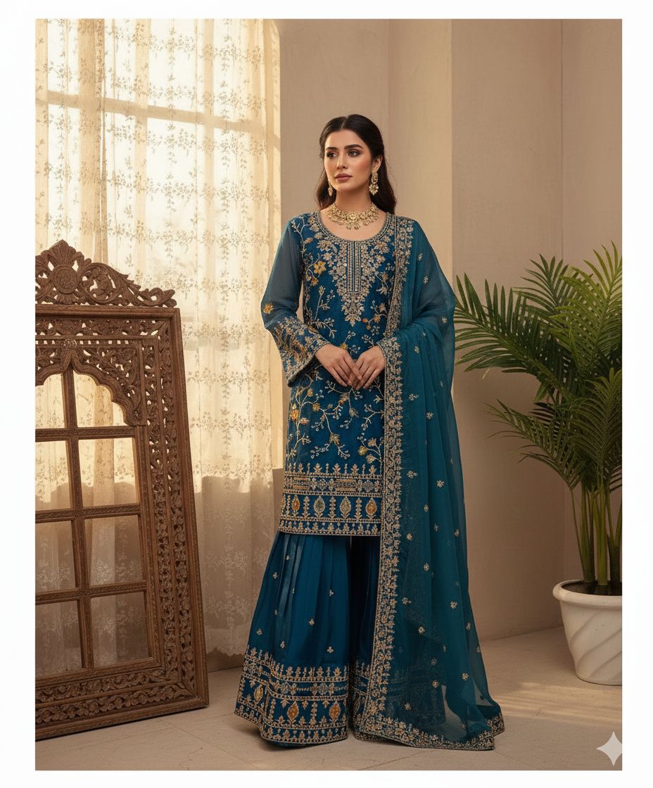 Designer Sharara Set with Sequence Embroidery