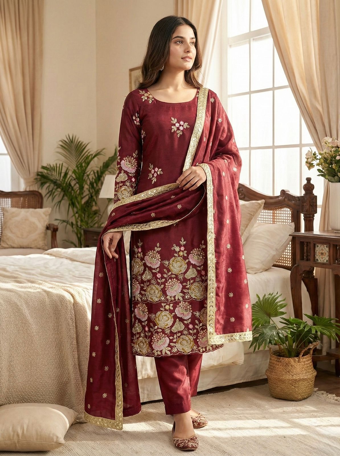 Designer Organza Poly Silk Suit Set - Heavy Embroidery Sequence Work with Dupatta