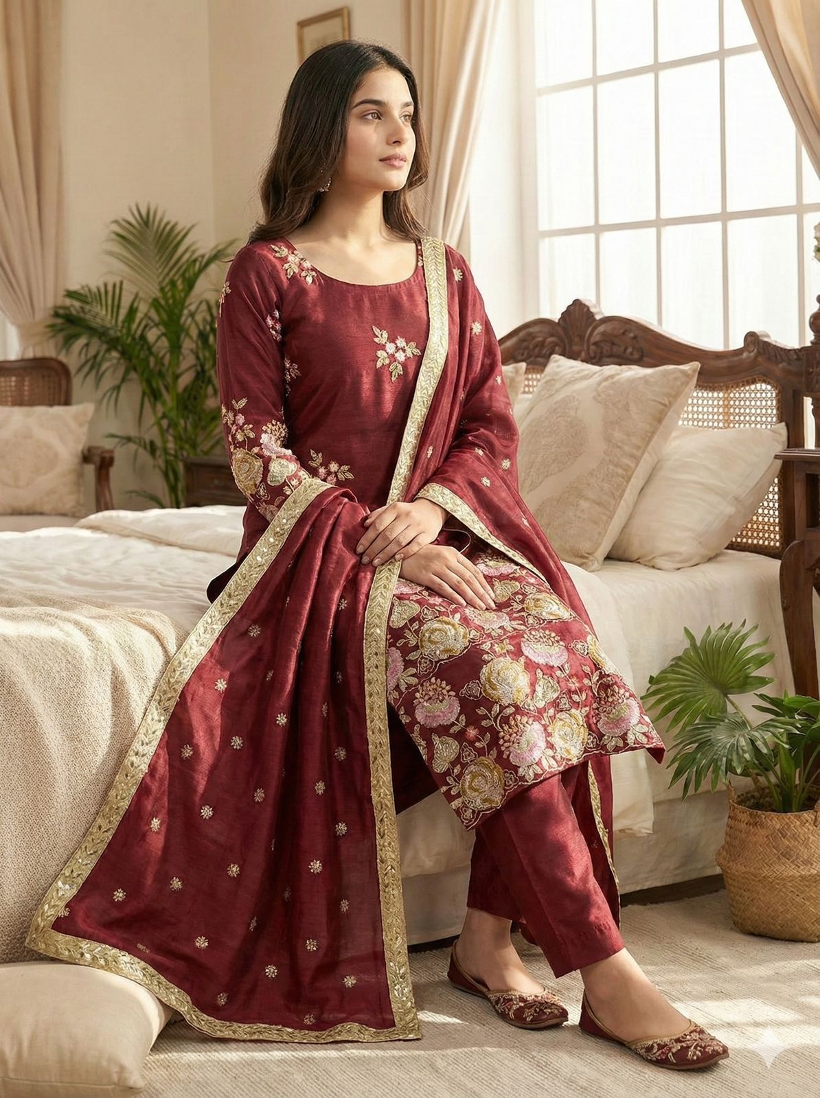 Designer Organza Poly Silk Suit Set - Heavy Embroidery Sequence Work with Dupatta
