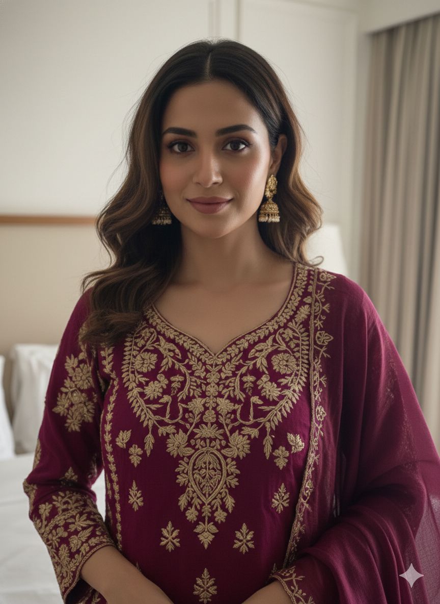 Eid Exclusive Sequence Embroidered Fendi Set - Top, Palazzo & Dupatta