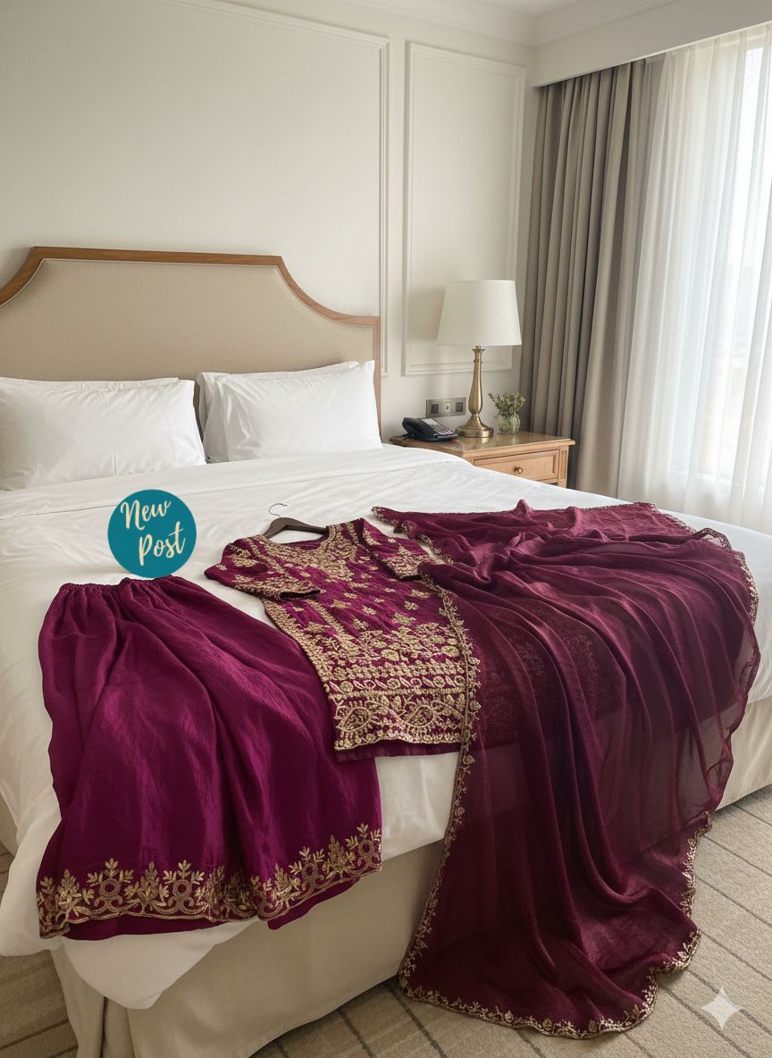 Eid Exclusive Sequence Embroidered Fendi Set - Top, Palazzo & Dupatta