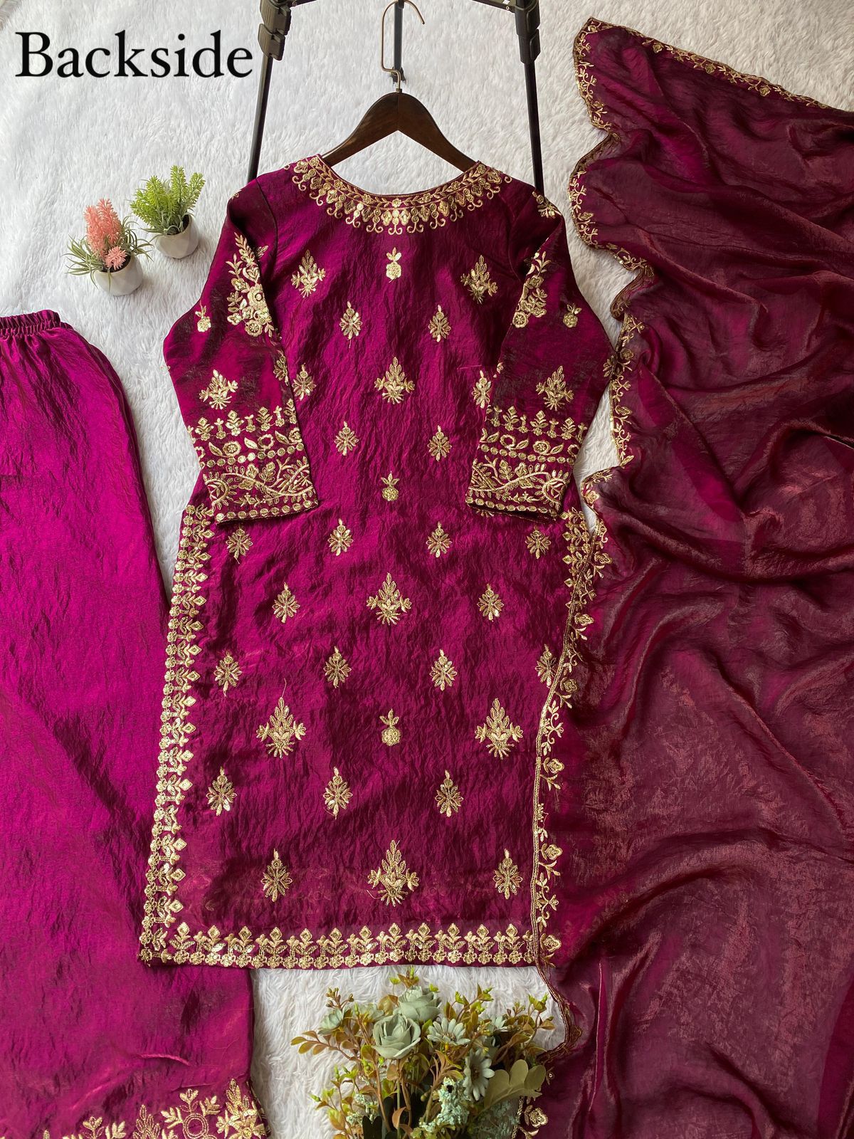 Eid Exclusive Sequence Embroidered Fendi Set - Top, Palazzo & Dupatta