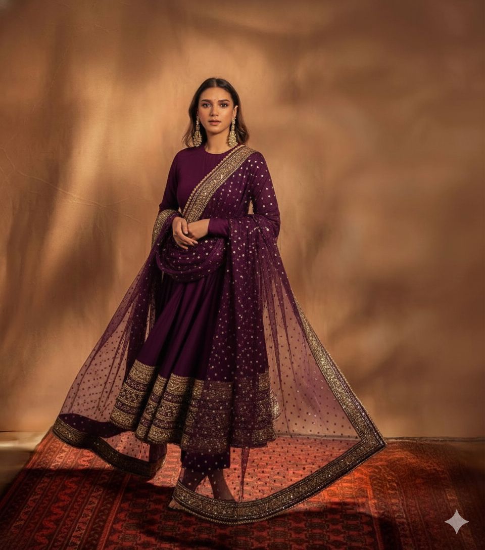 Embroidered Fox Georgette Gown with Dupatta - Premium Quality