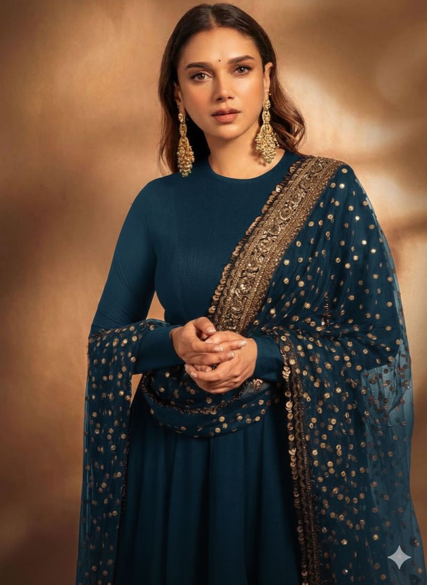 Embroidered Fox Georgette Gown with Dupatta - Premium Quality