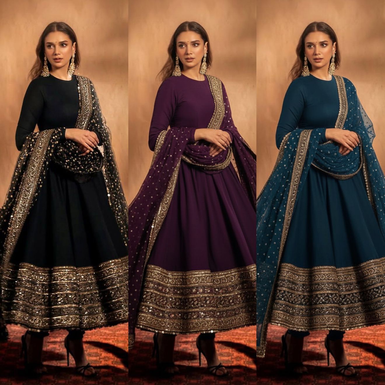 Embroidered Fox Georgette Gown with Dupatta - Premium Quality