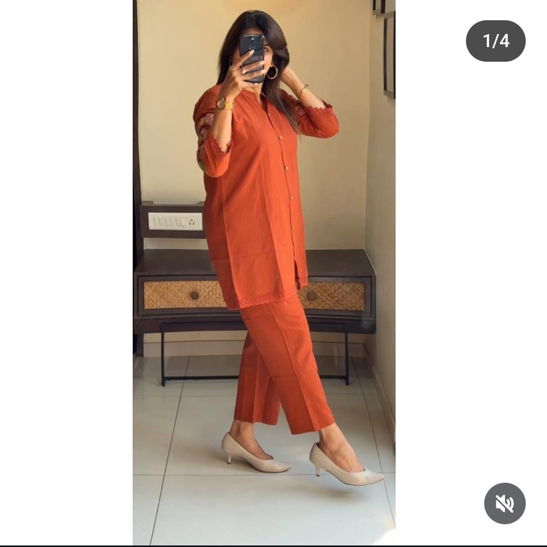 Designer Cotton Co-Ord Set with Hand & Back Embroidery