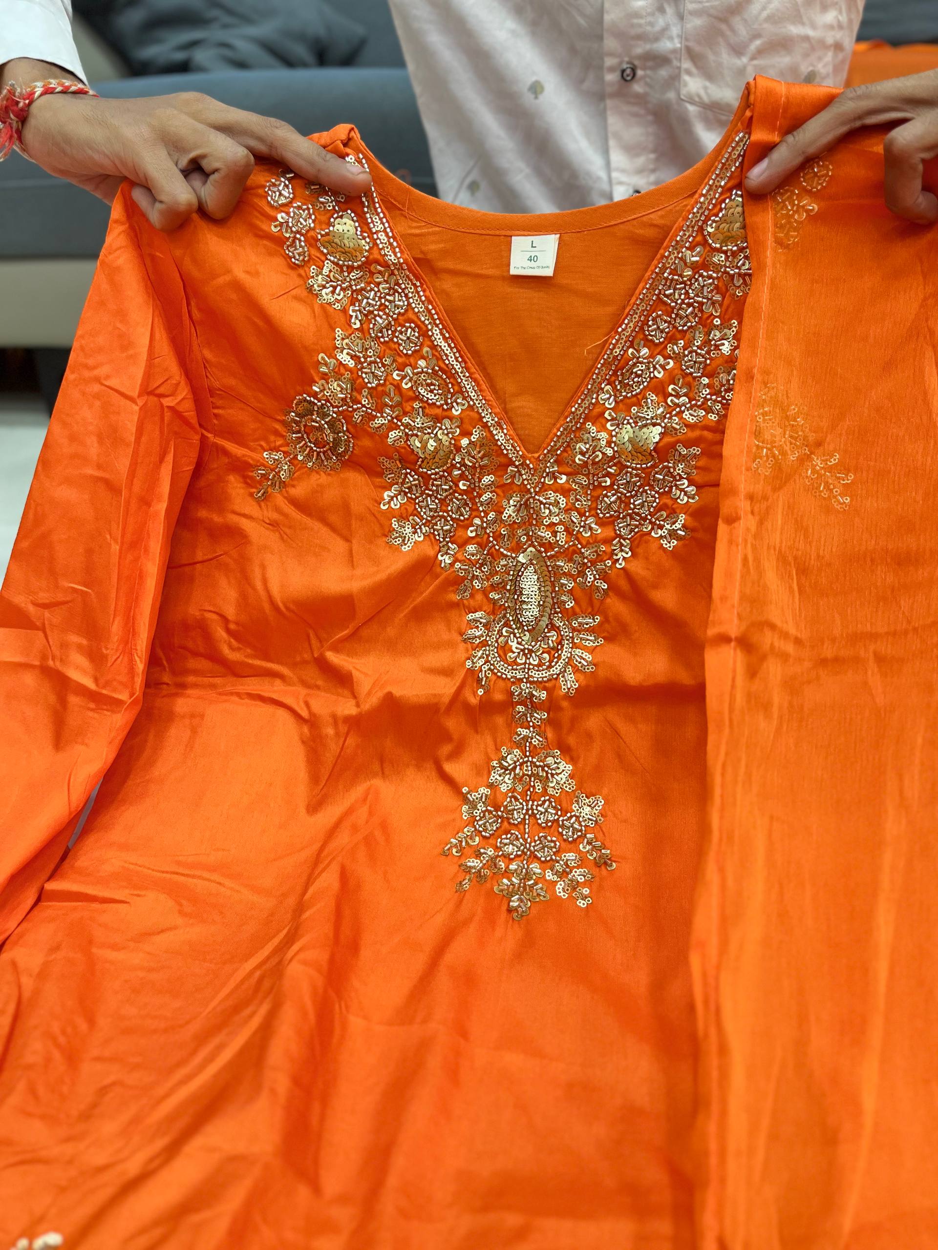 Wedding Special Mul Chanderi Top Palazzo & Dupatta Set