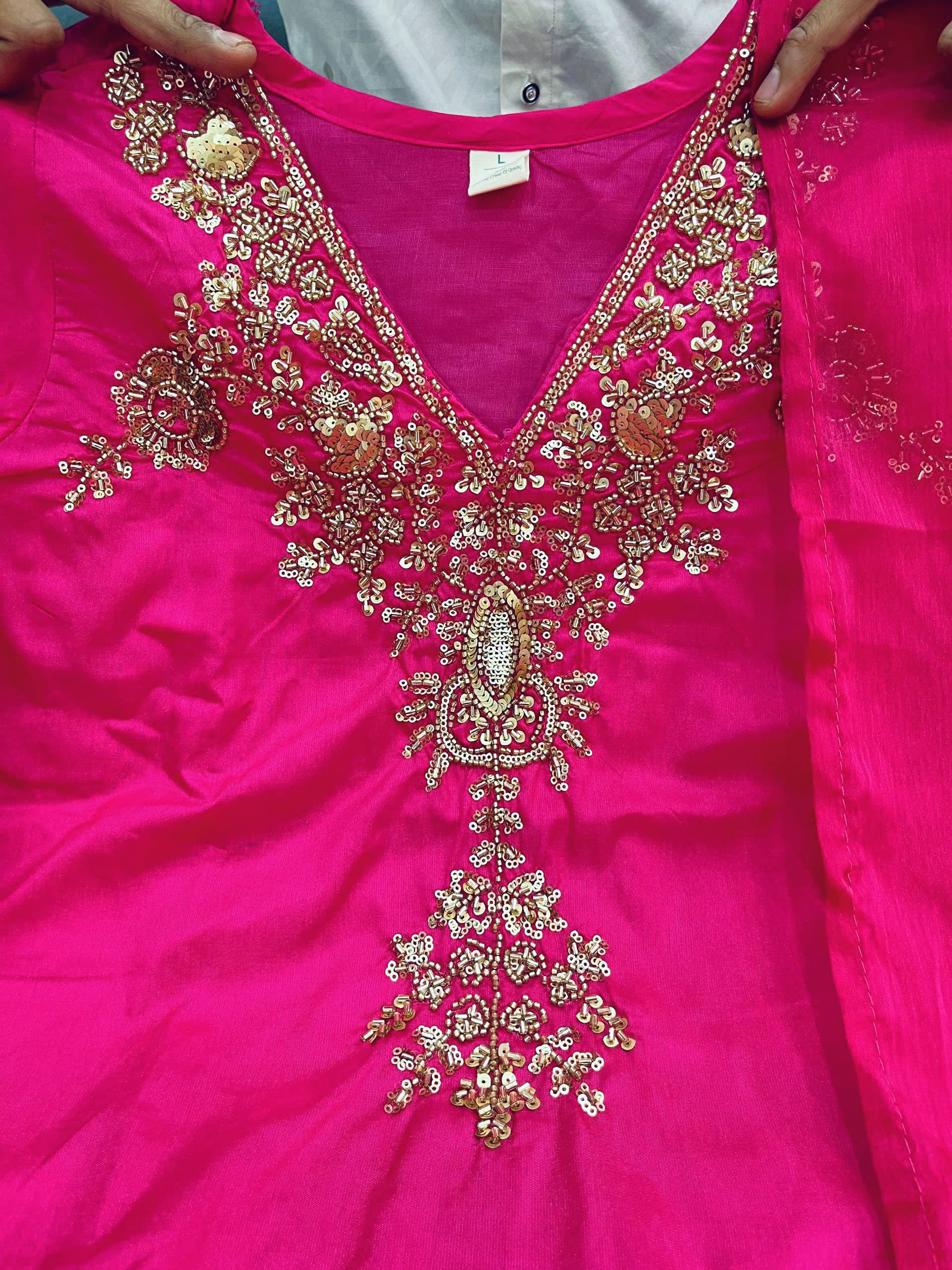 Wedding Special Mul Chanderi Top Palazzo & Dupatta Set