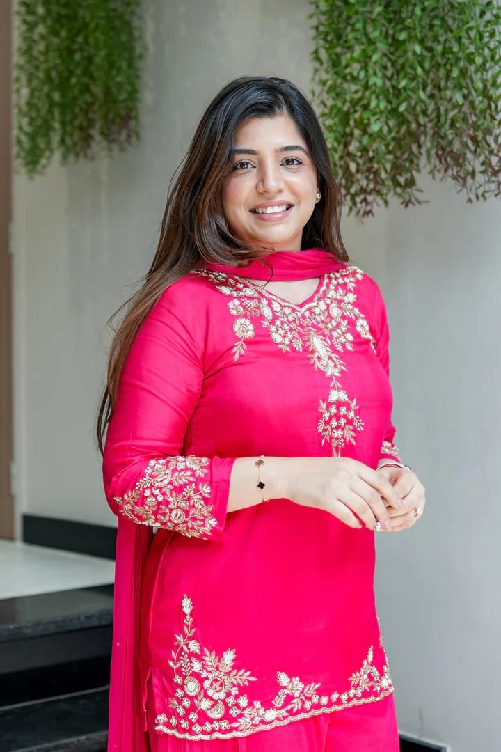 Wedding Special Mul Chanderi Top Palazzo & Dupatta Set