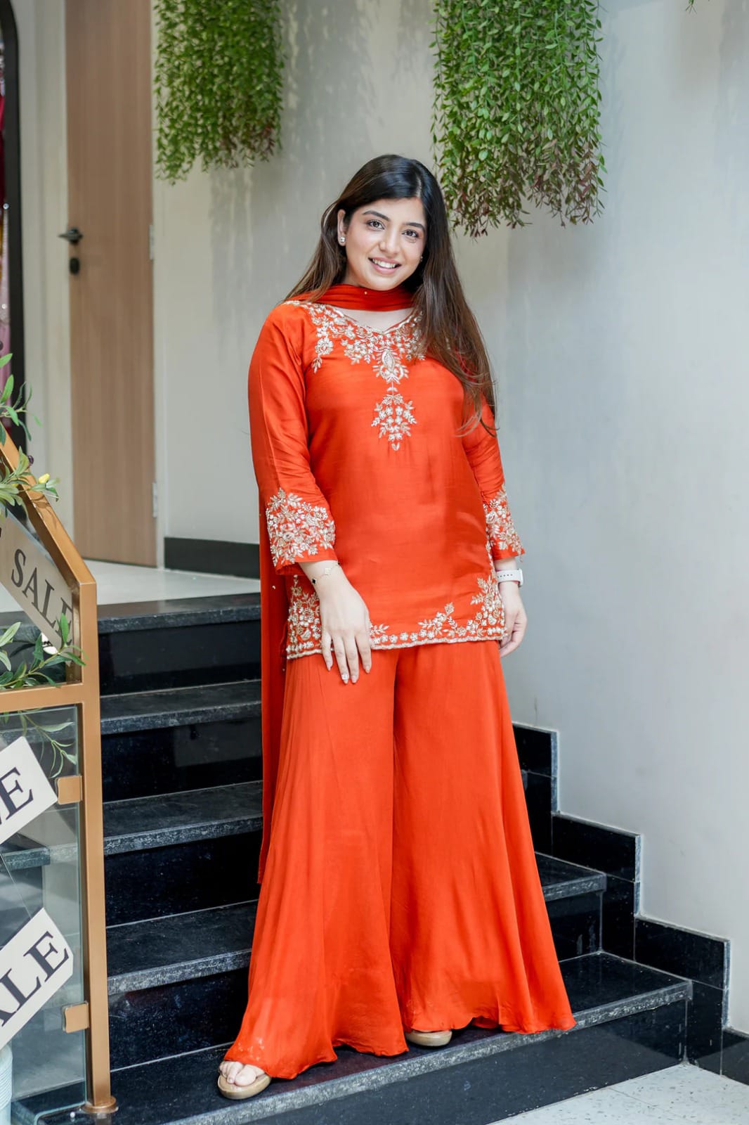 Wedding Special Mul Chanderi Top Palazzo & Dupatta Set