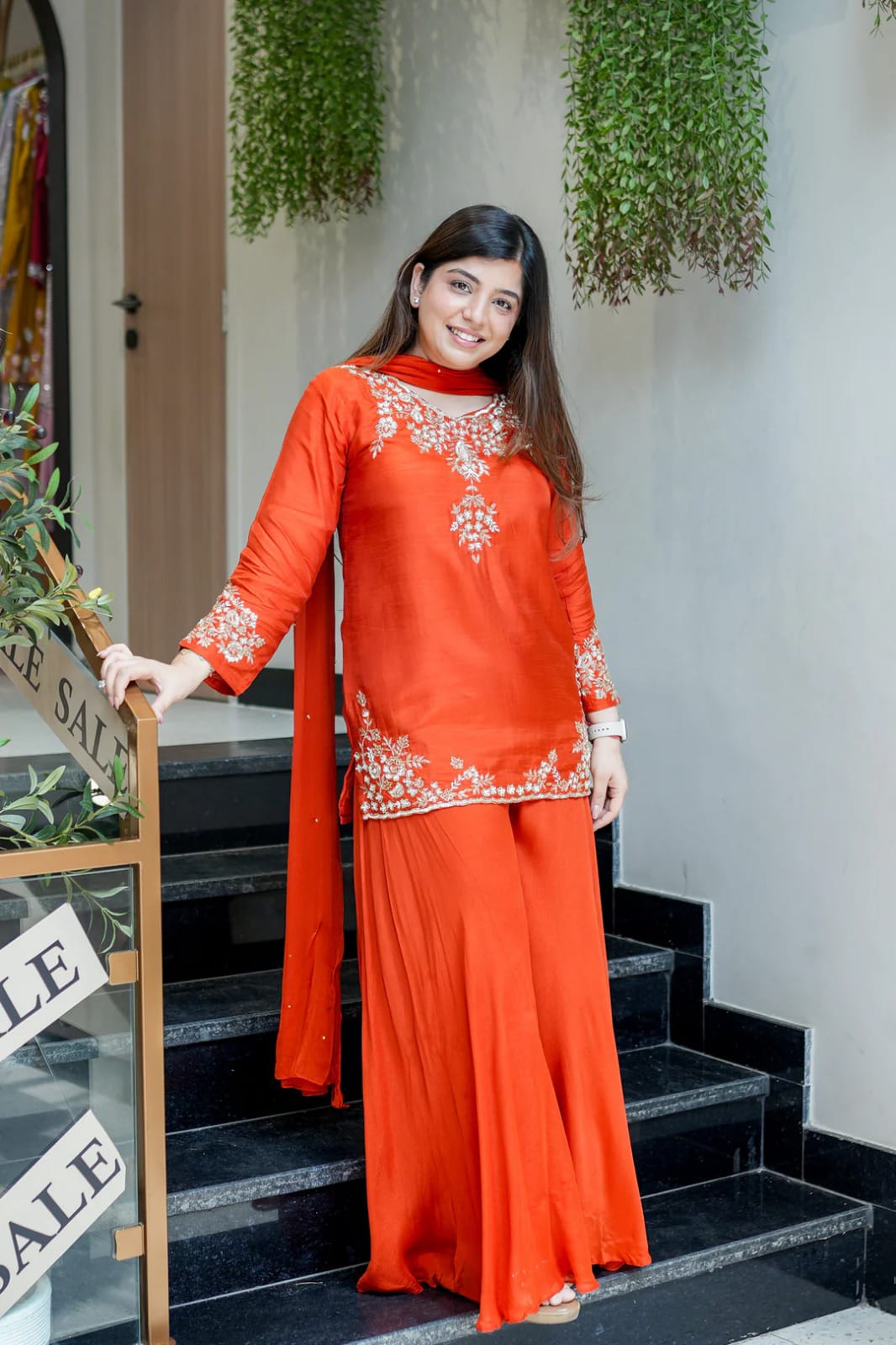 Wedding Special Mul Chanderi Top Palazzo & Dupatta Set