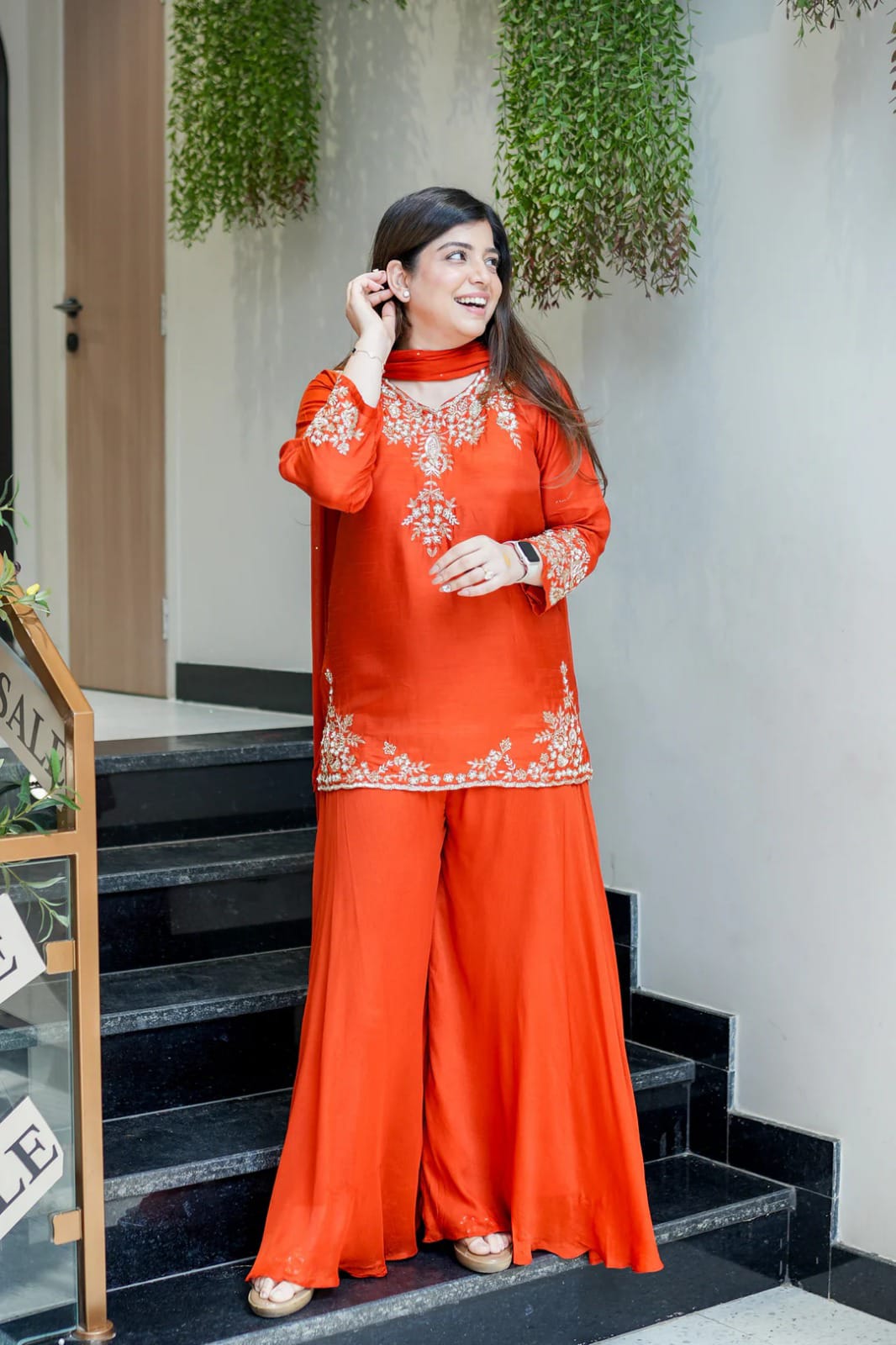Wedding Special Mul Chanderi Top Palazzo & Dupatta Set