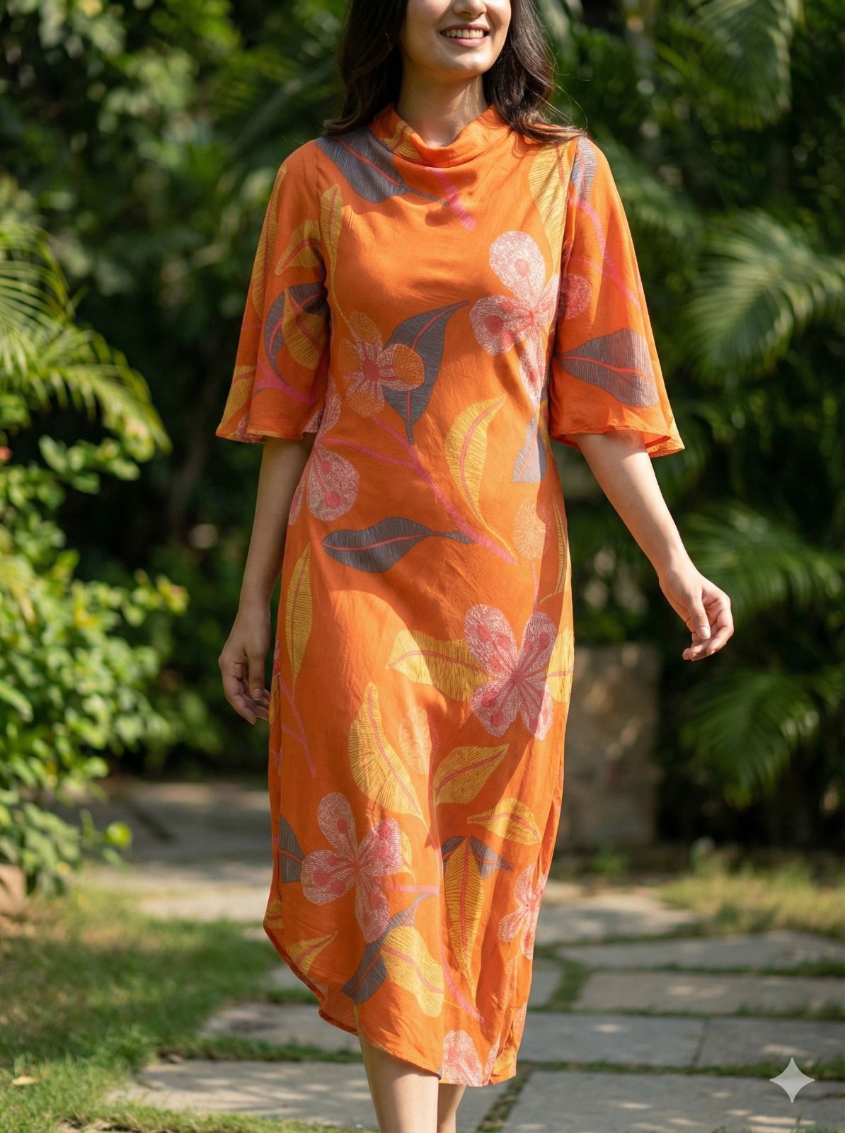 Pure Muslin Printed Indo-Western Designer One Piece - AKH001