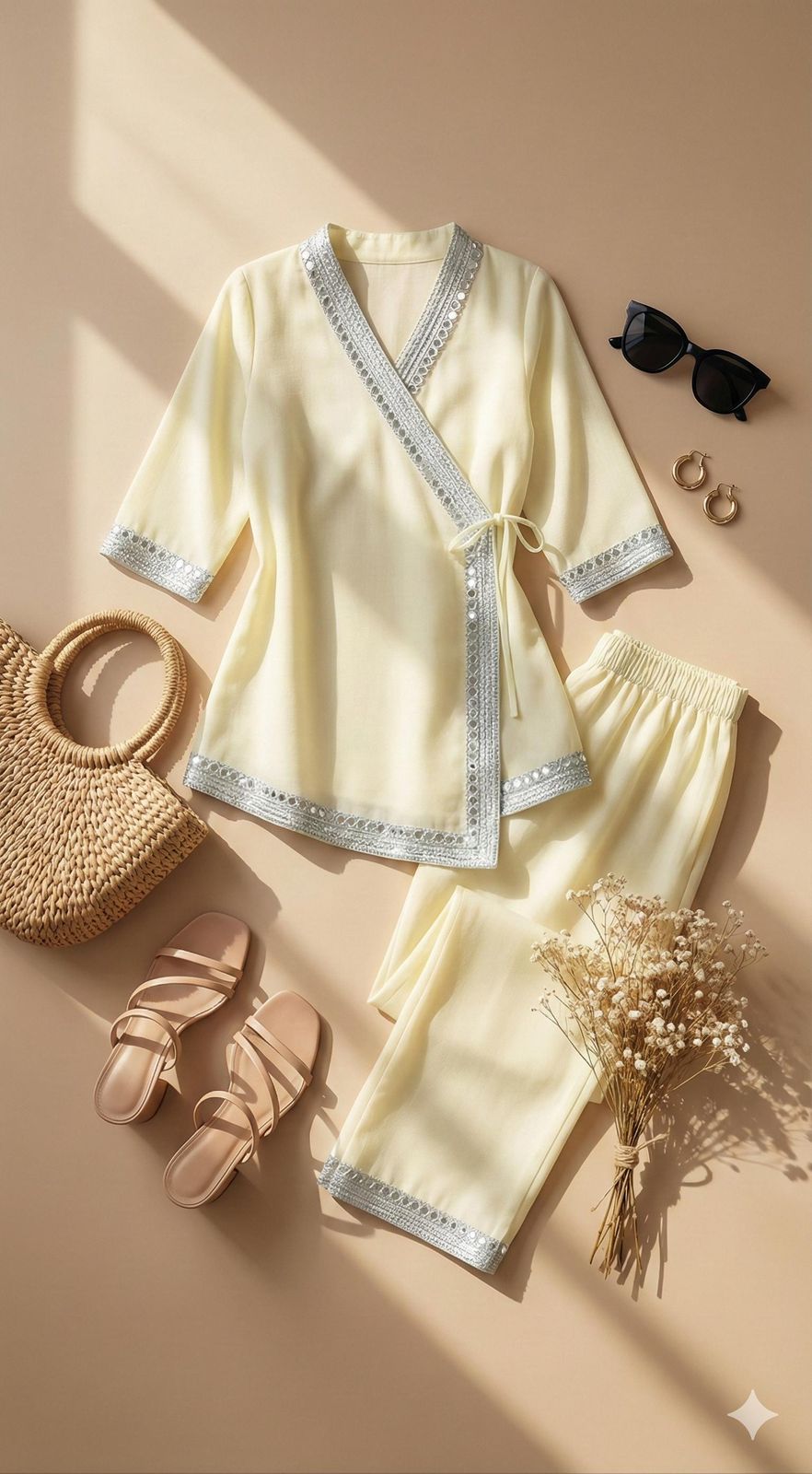 Inaya Wrap Set - Ivory Lace Kurta with Palazzo Pants