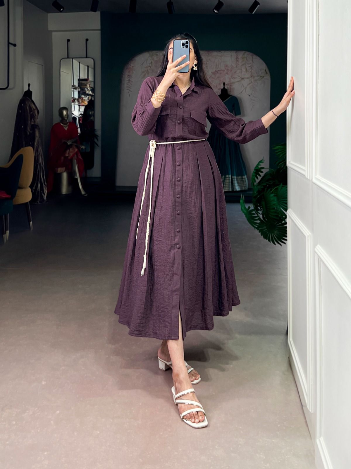 Purple Crackle Fabric Maxi Dress - Soft Look One Piece