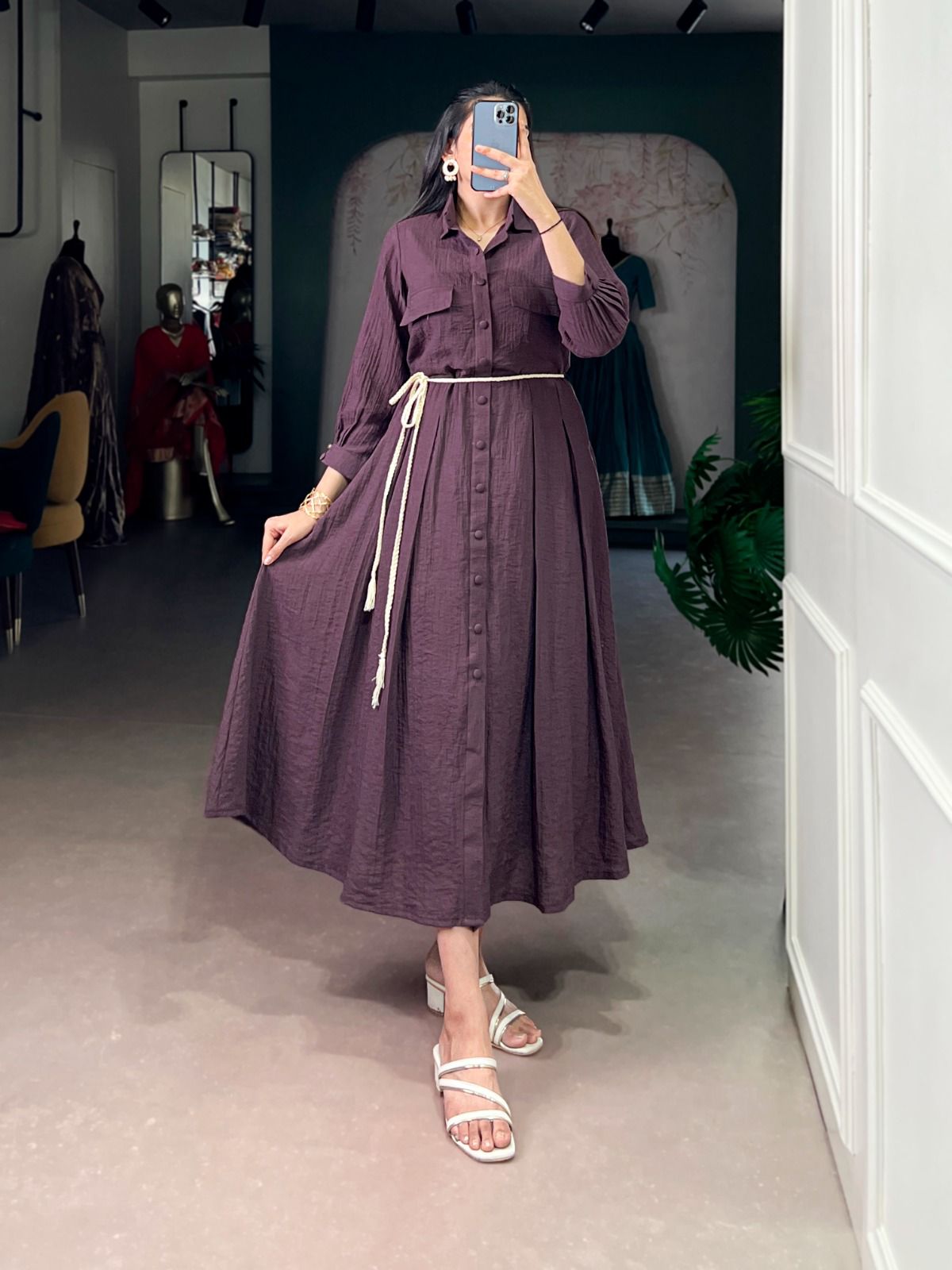 Purple Crackle Fabric Maxi Dress - Soft Look One Piece