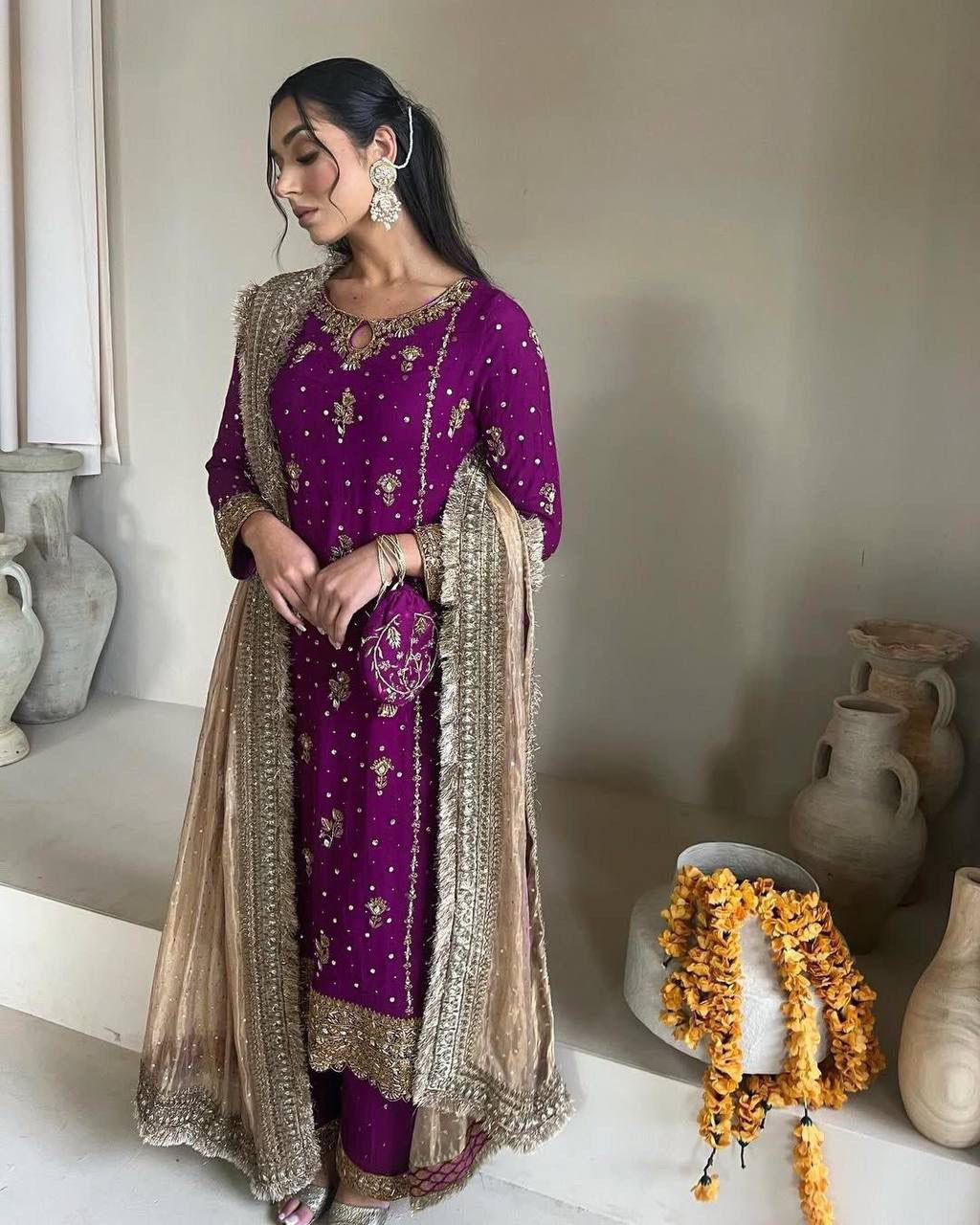 Fancy Faux Georgette Embroidered 3 Pcs Set