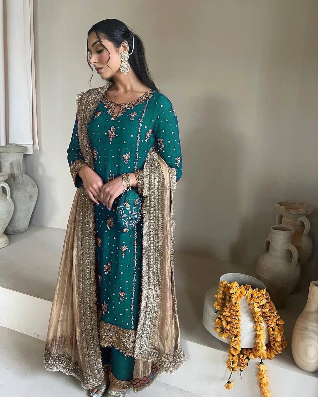 Fancy Faux Georgette Embroidered 3 Pcs Set