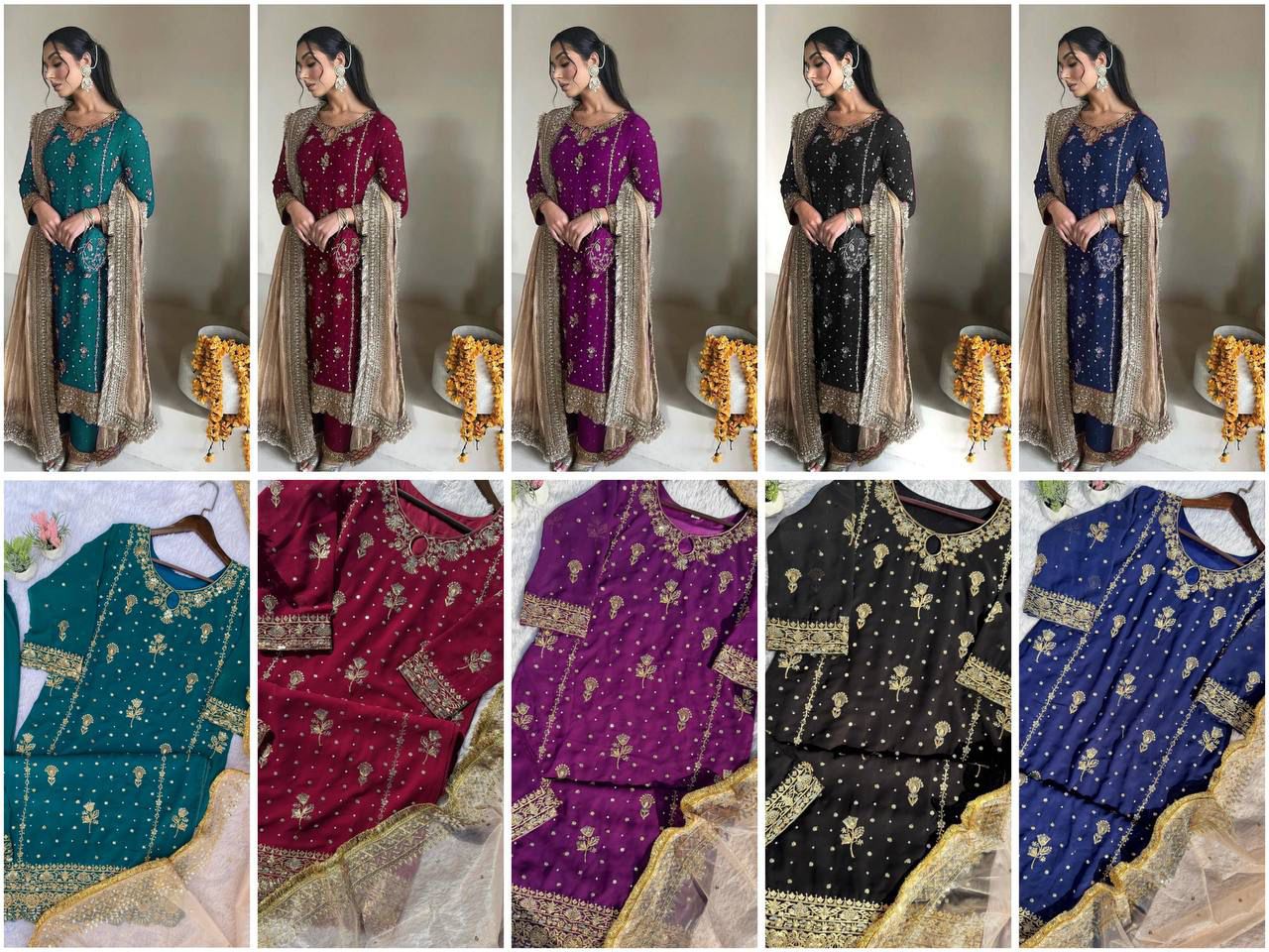 Fancy Faux Georgette Embroidered 3 Pcs Set