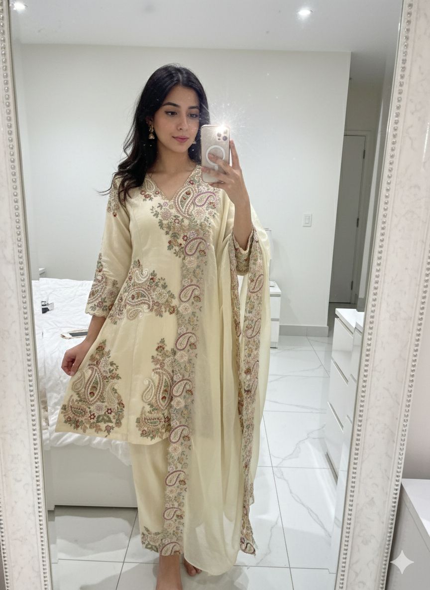 Designer Embroidered Fendy 3 Pcs Set