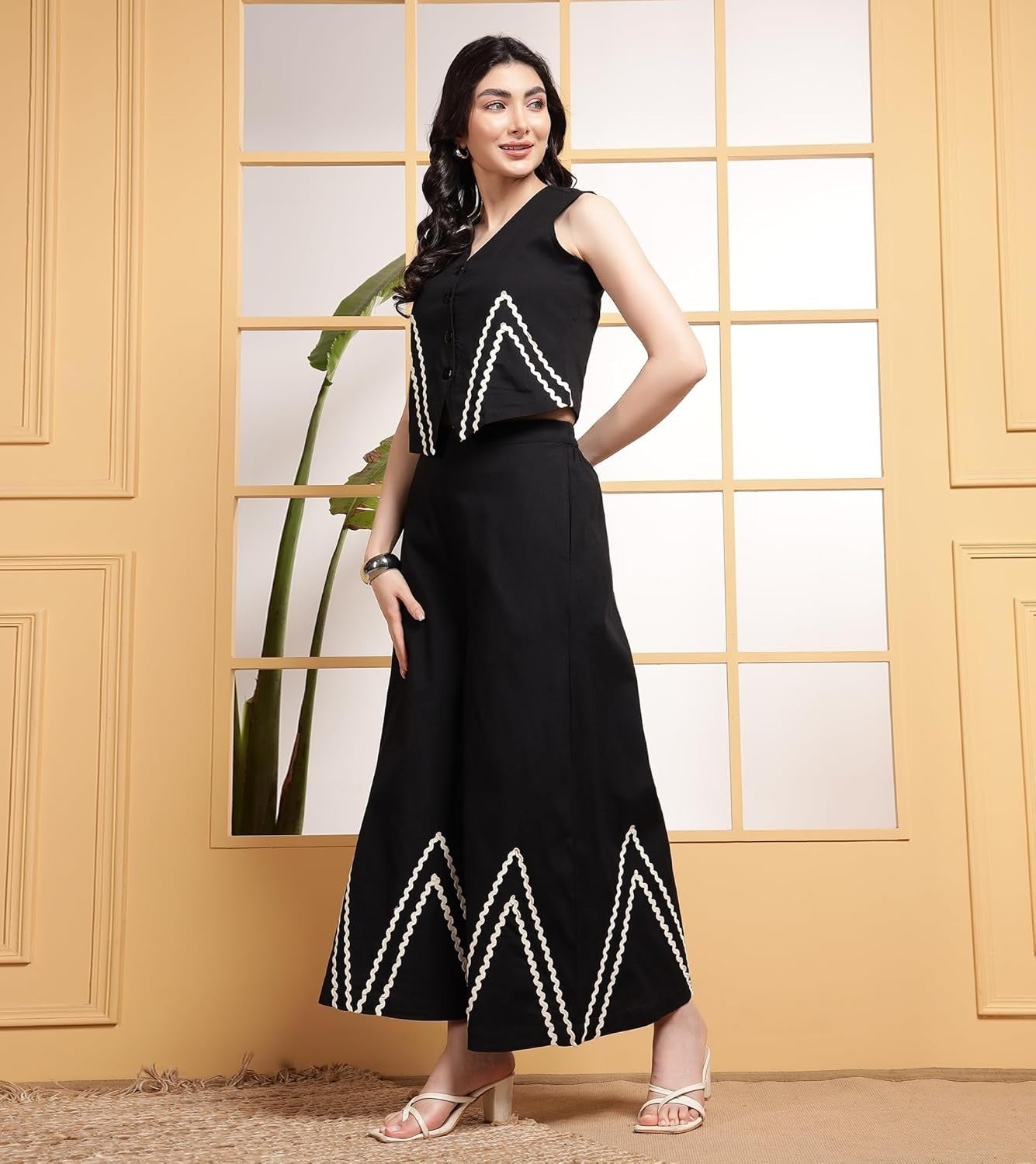 Maverick Fusion Elegant  Co-ord Set with White Zigzag Lace