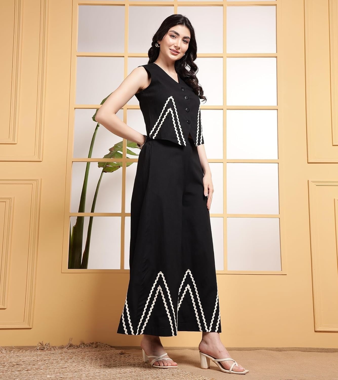Maverick Fusion Elegant  Co-ord Set with White Zigzag Lace