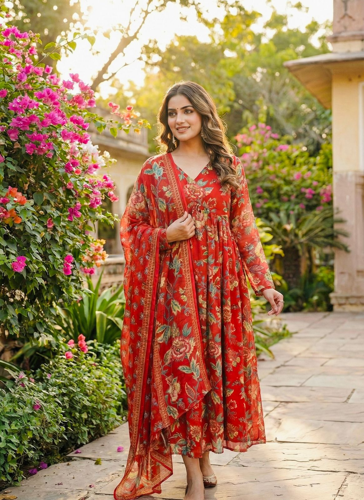 Floral Anarkali Dress Set with Dupatta