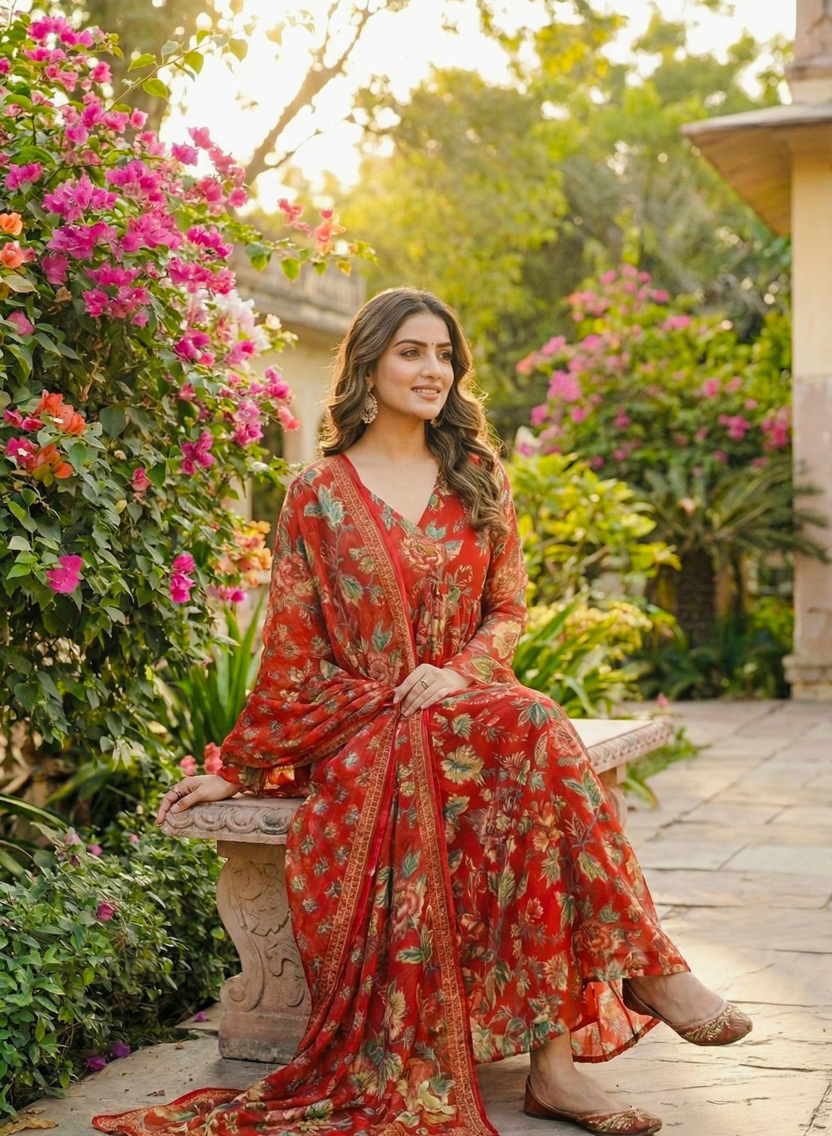 Floral Anarkali Dress Set with Dupatta