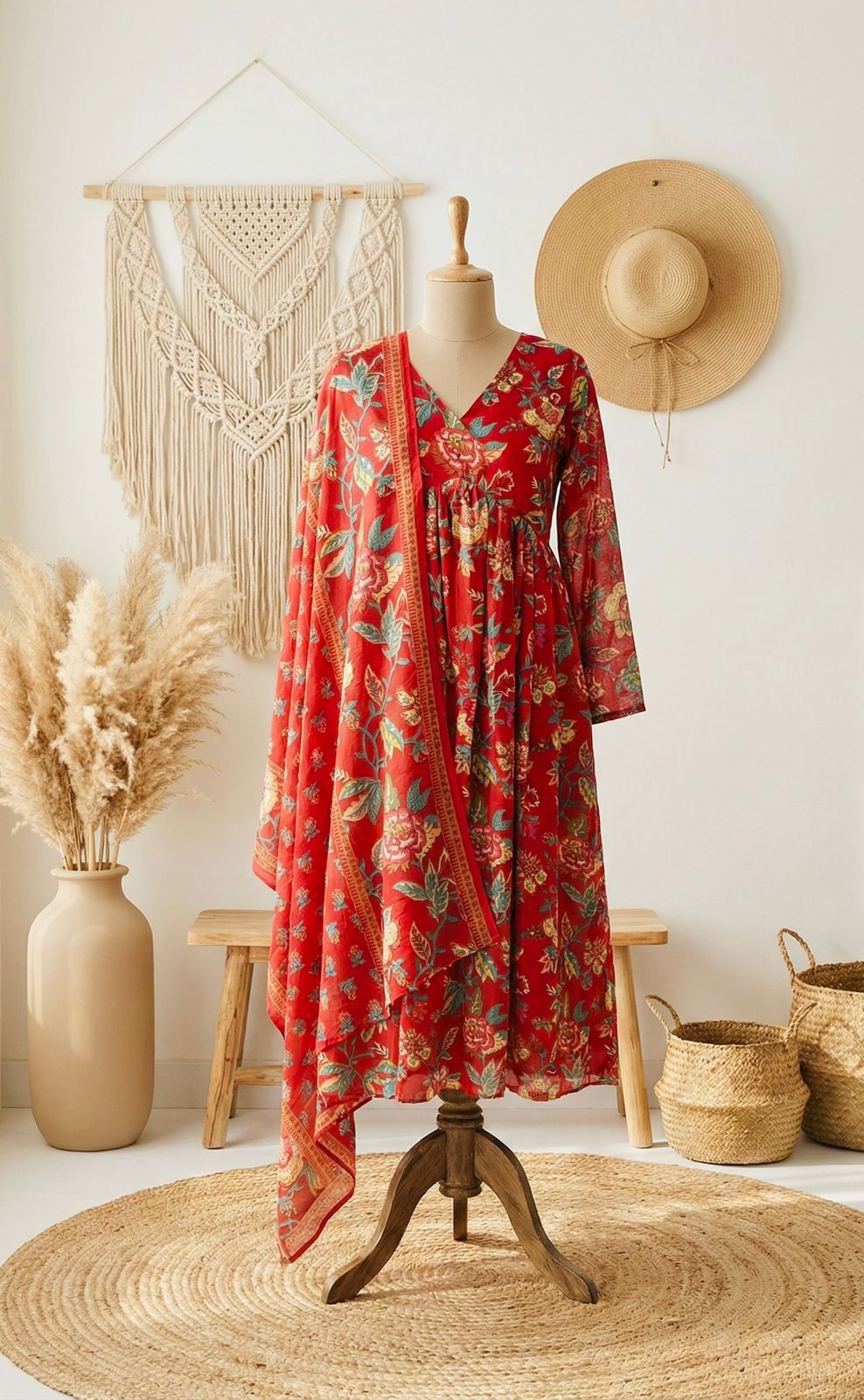 Floral Anarkali Dress Set with Dupatta