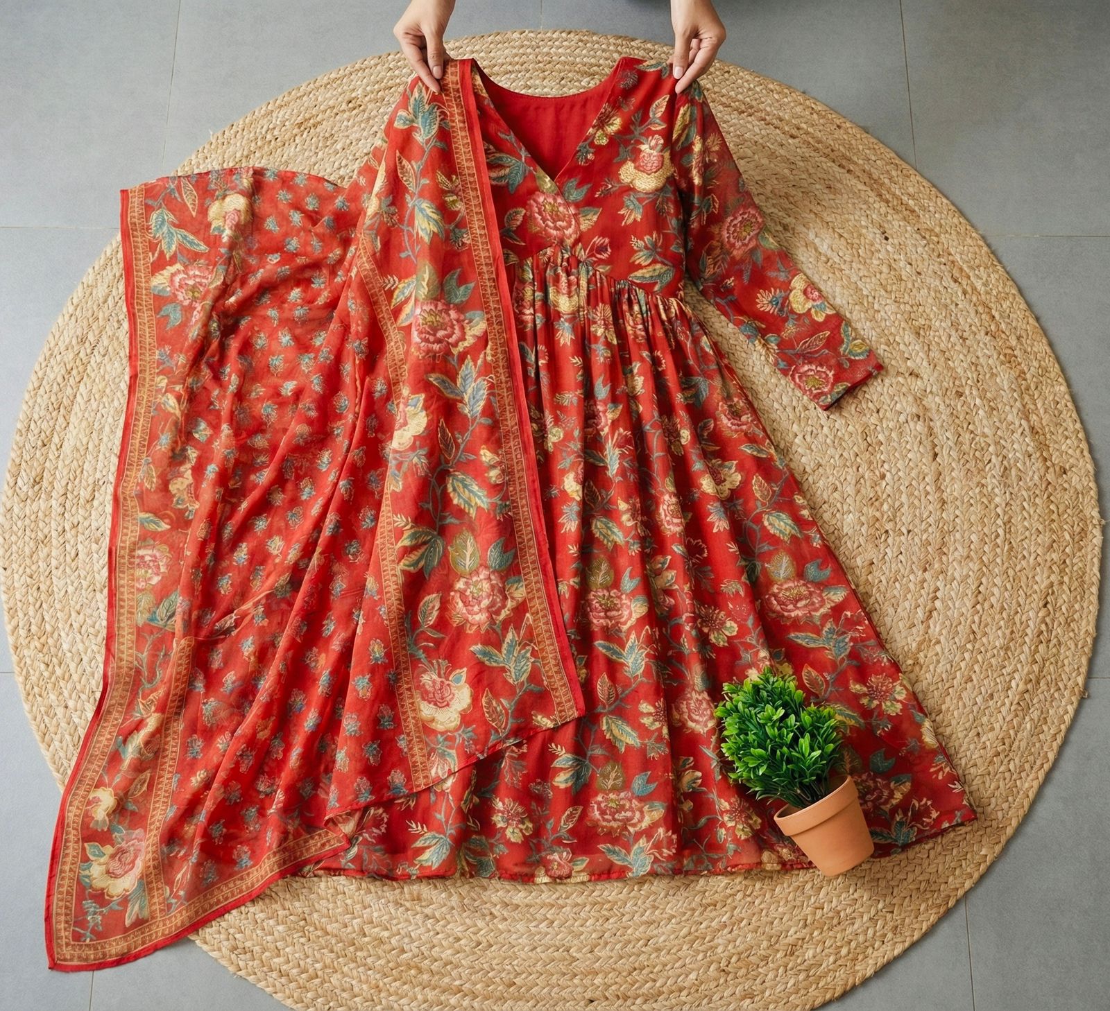 Floral Anarkali Dress Set with Dupatta