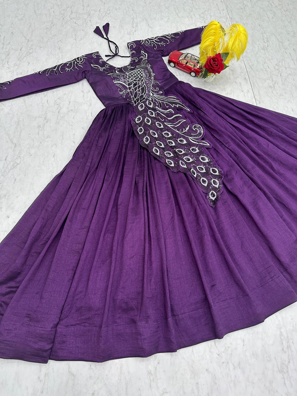 Designer Embroidered Vichitra Silk Gown - SW118
