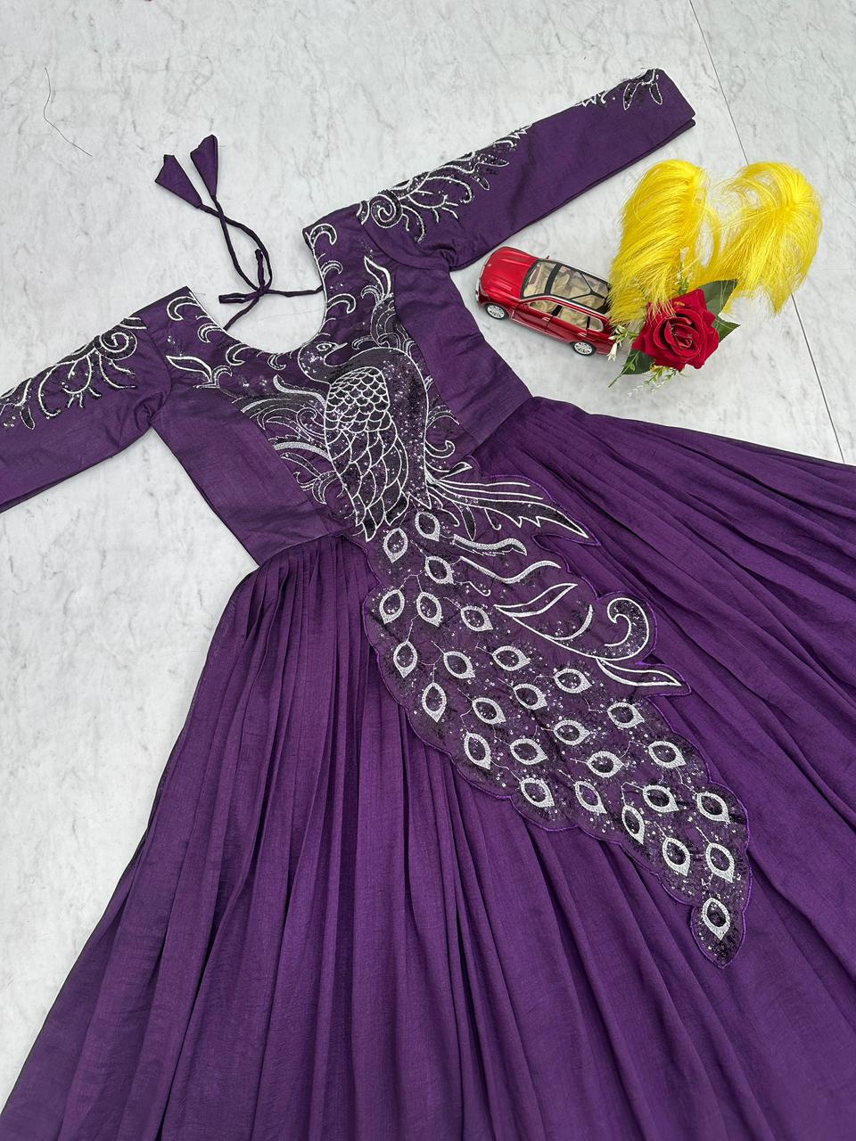 Designer Embroidered Vichitra Silk Gown - SW118