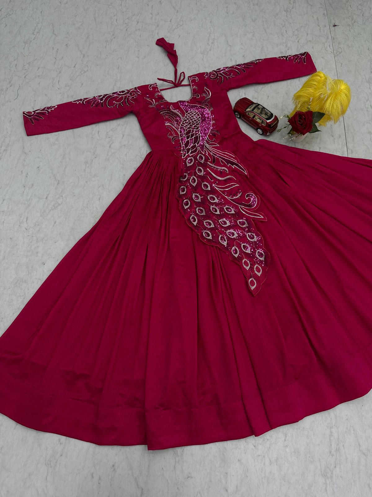Designer Embroidered Vichitra Silk Gown - SW118