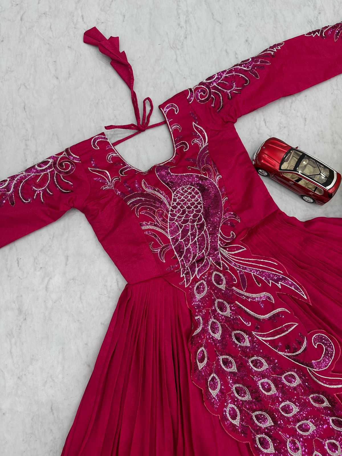 Designer Embroidered Vichitra Silk Gown - SW118