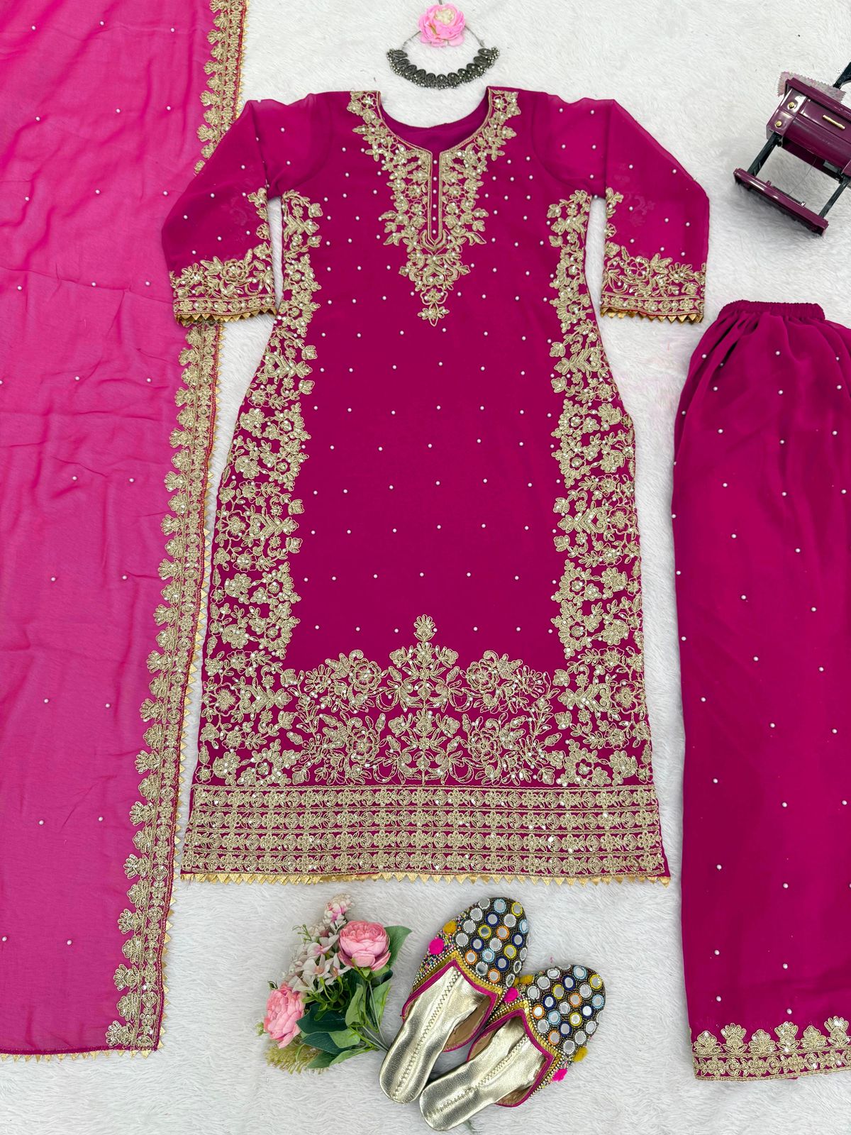 Premium Faux Georgette Embroidered Coord Set