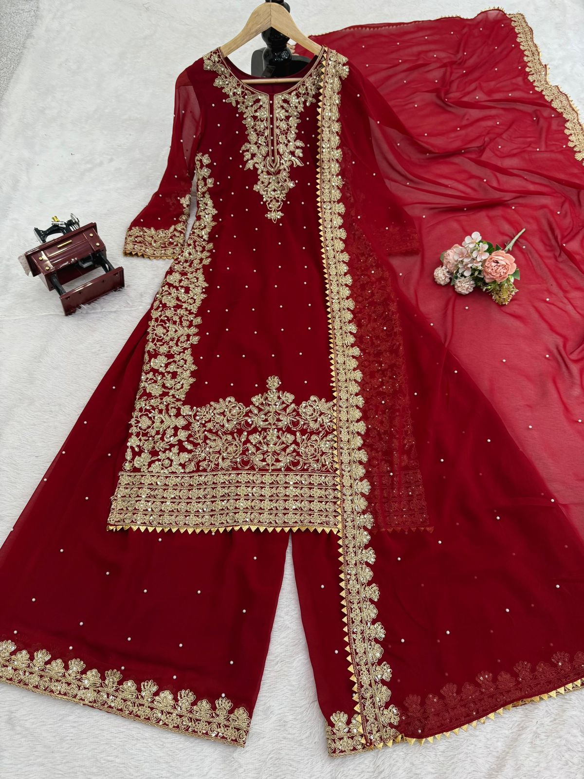 Premium Faux Georgette Embroidered Coord Set