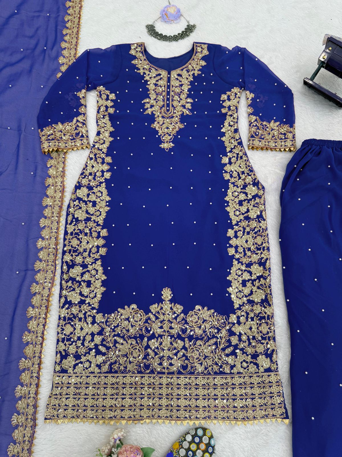 Premium Faux Georgette Embroidered Coord Set