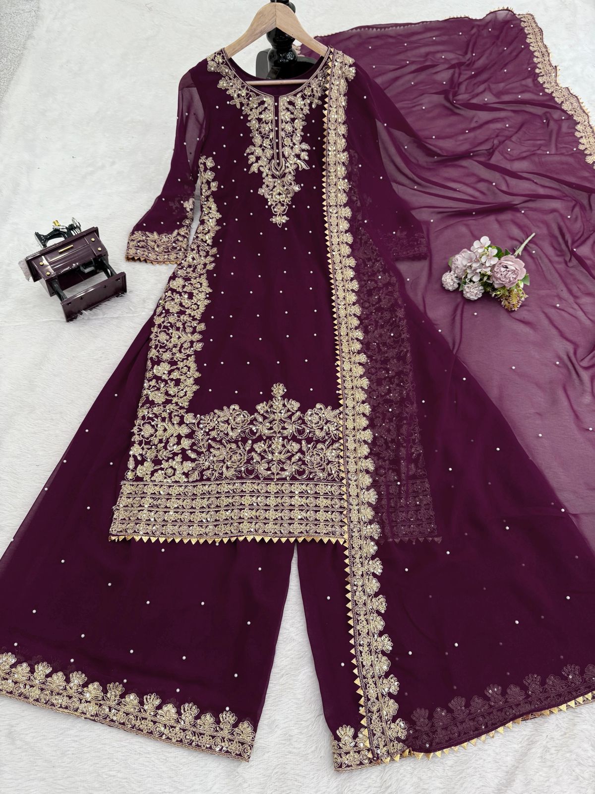 Premium Faux Georgette Embroidered Coord Set