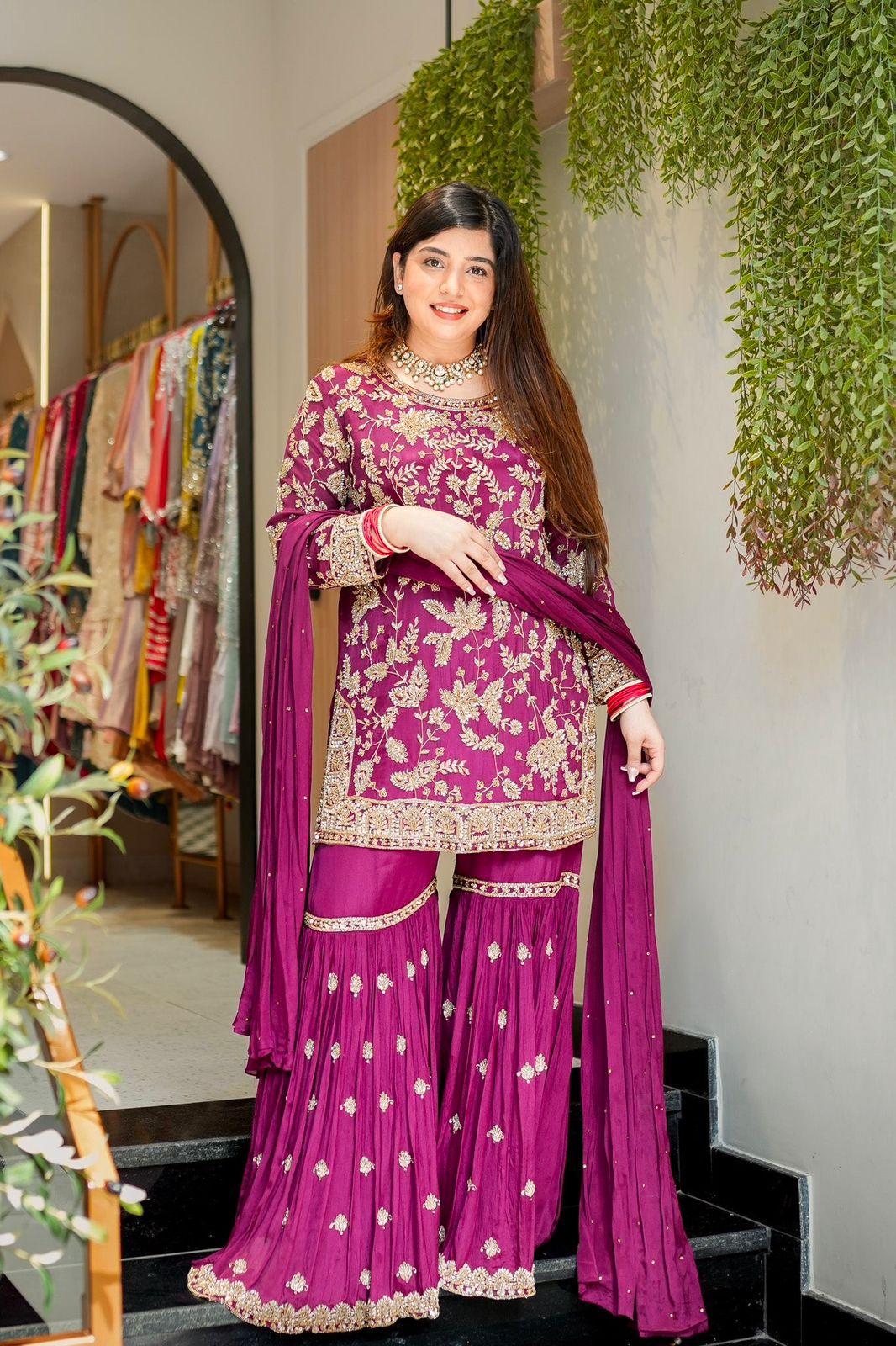 Designer Party Wear Kurti Palazzo & Dupatta Set – Heavy Embroidery