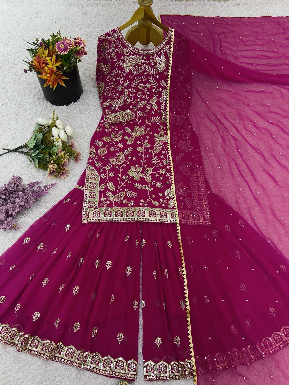 Designer Party Wear Kurti Palazzo & Dupatta Set – Heavy Embroidery